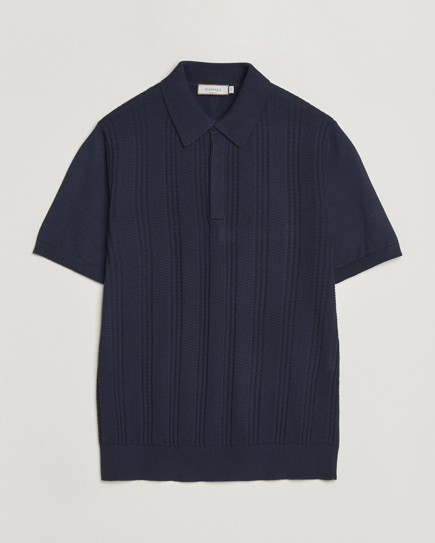 Hombres | Polos | Canali | Jacquard Short Sleeve Polo Navy