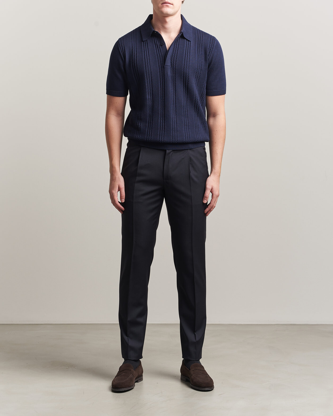 Hombres | Polos | Canali | Jacquard Short Sleeve Polo Navy