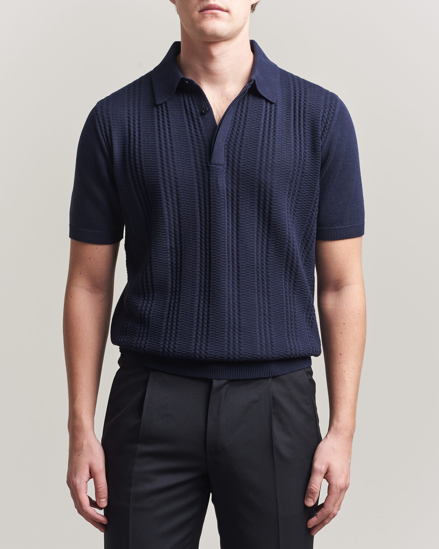 Hombres | Polos | Canali | Jacquard Short Sleeve Polo Navy