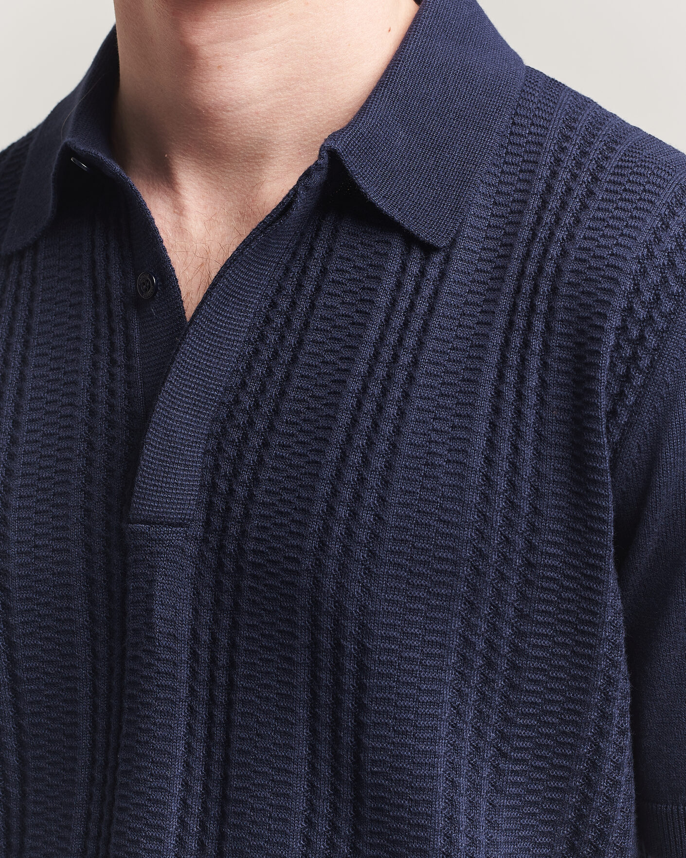 Hombres | Polos | Canali | Jacquard Short Sleeve Polo Navy