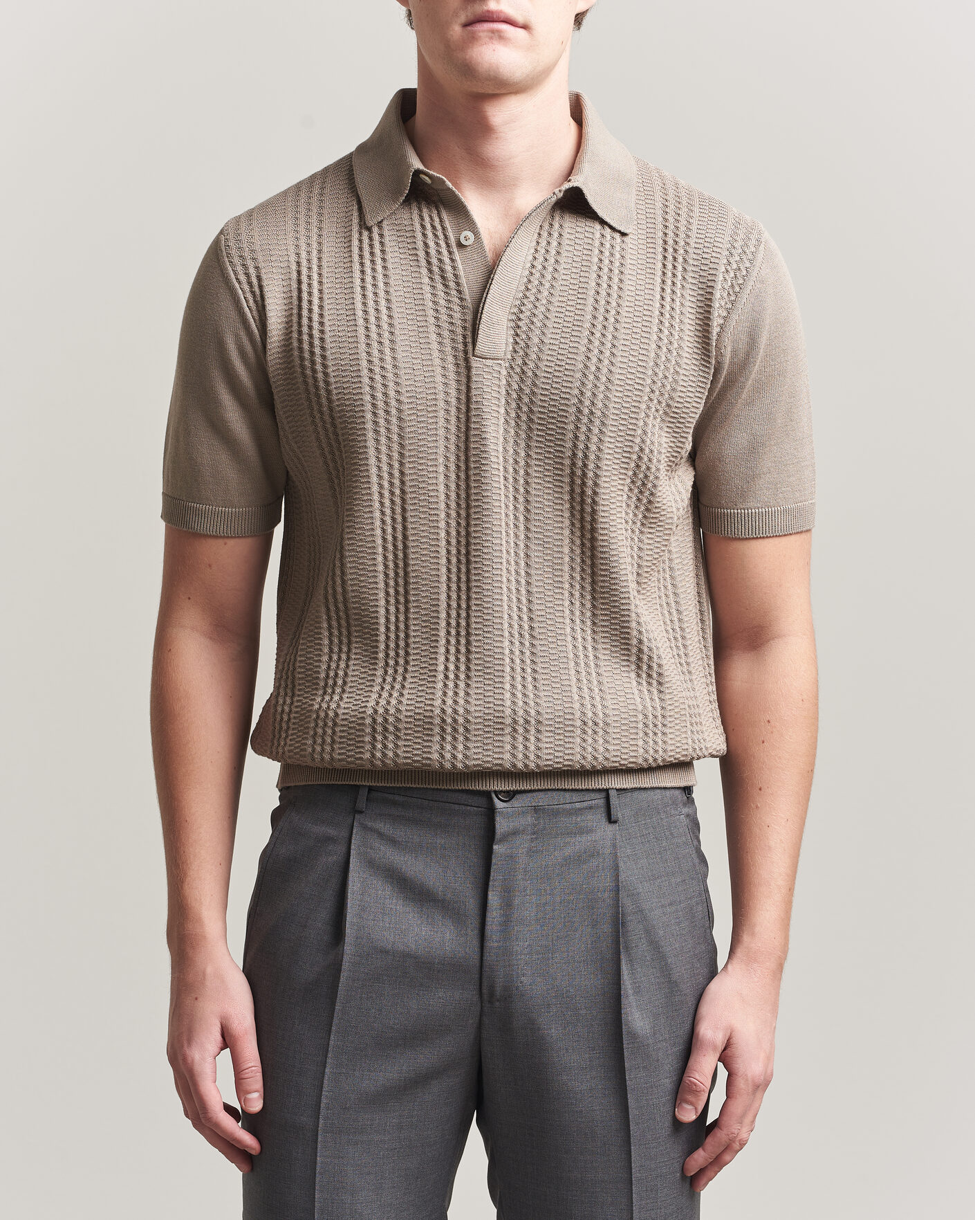 Hombres | Polos | Canali | Jacquard Short Sleeve Polo Beige