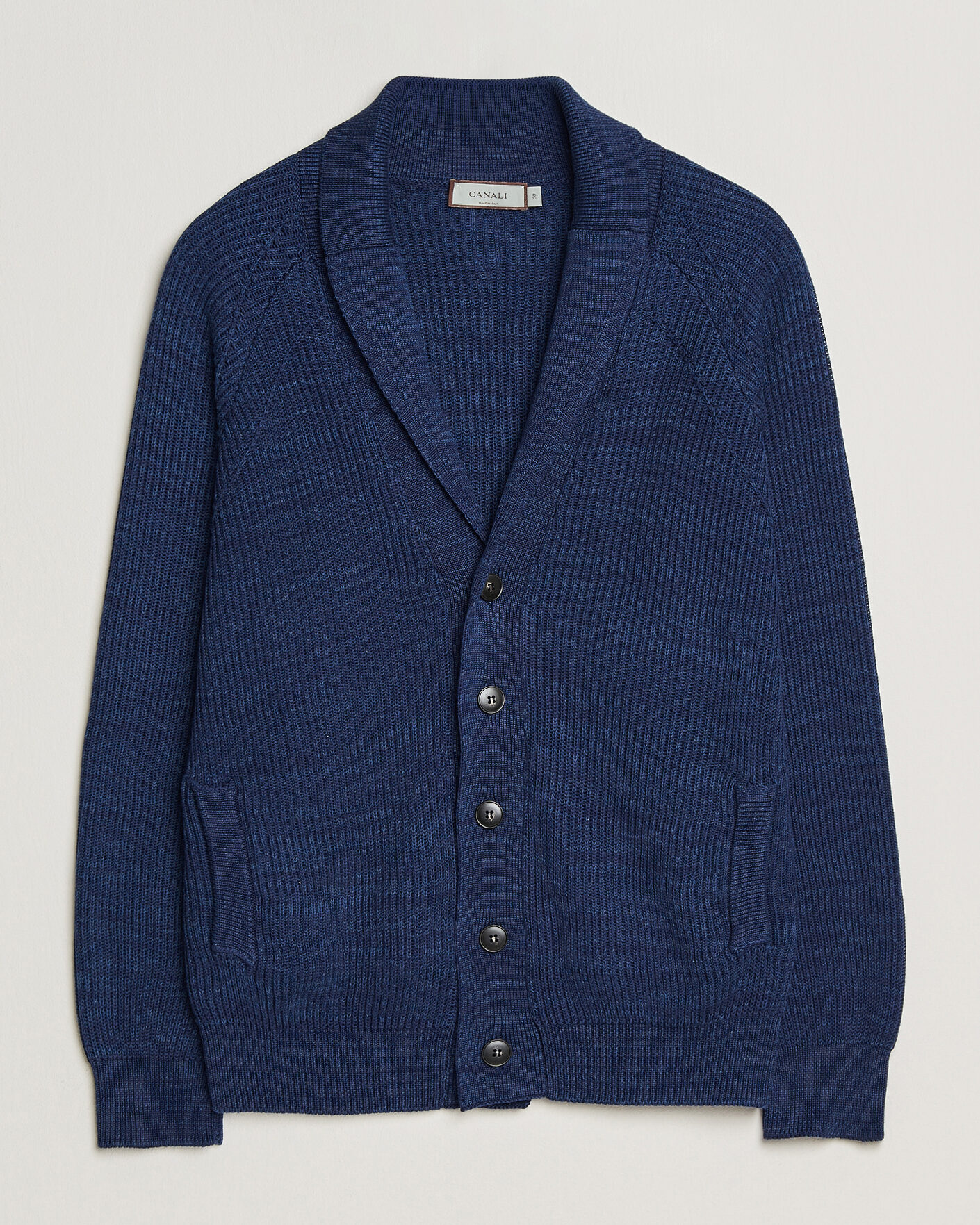 Hombres | Jerséis y prendas de punto | Canali | Rib Knit Shawl Cardigan Navy