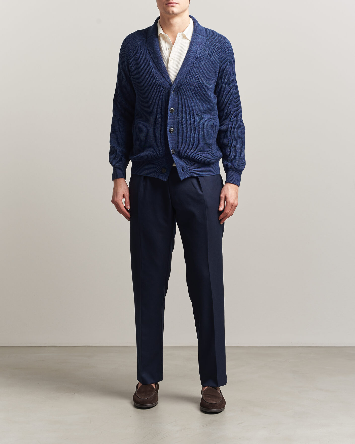 Hombres | Jerséis y prendas de punto | Canali | Rib Knit Shawl Cardigan Navy