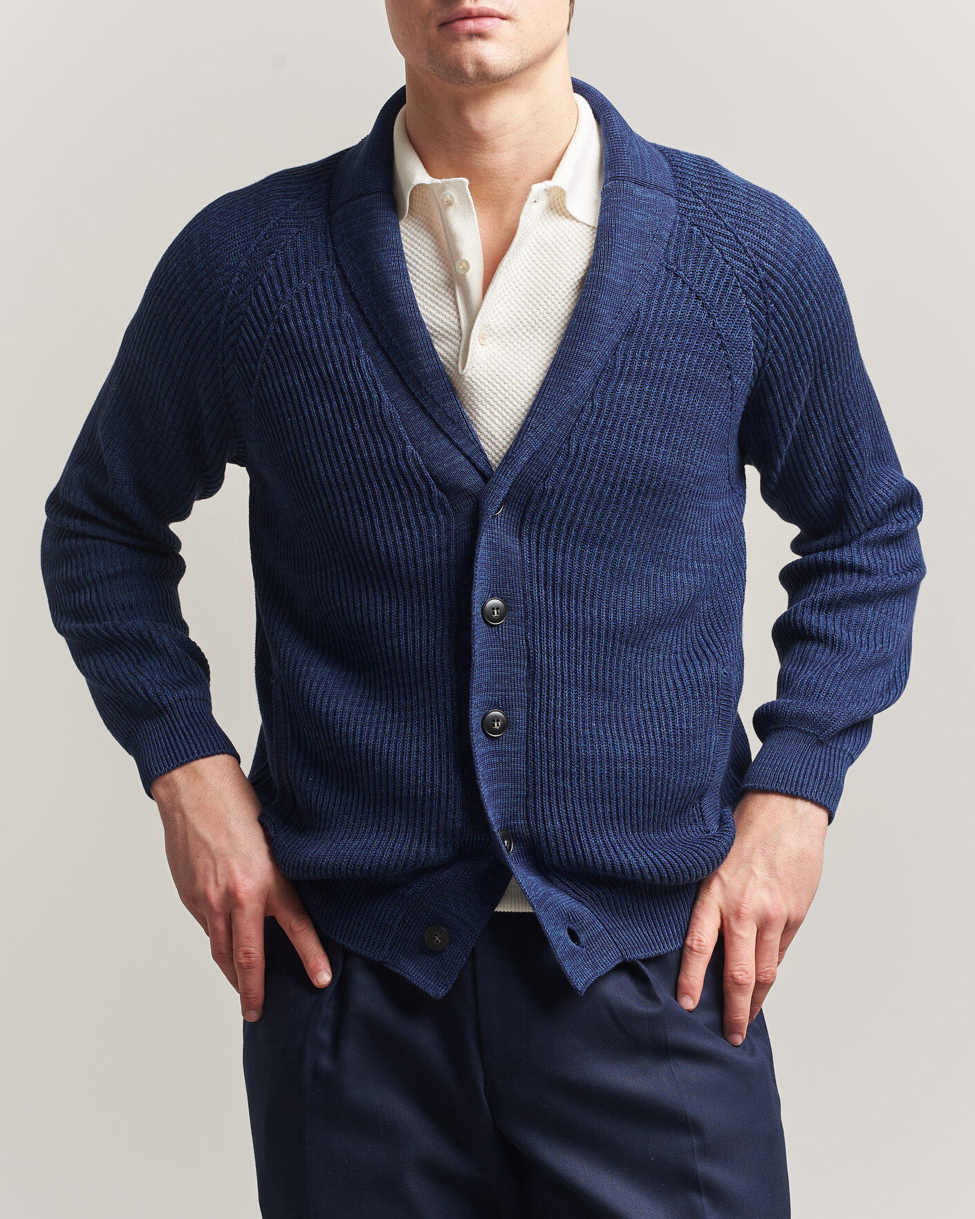 Hombres | Jerséis y prendas de punto | Canali | Rib Knit Shawl Cardigan Navy
