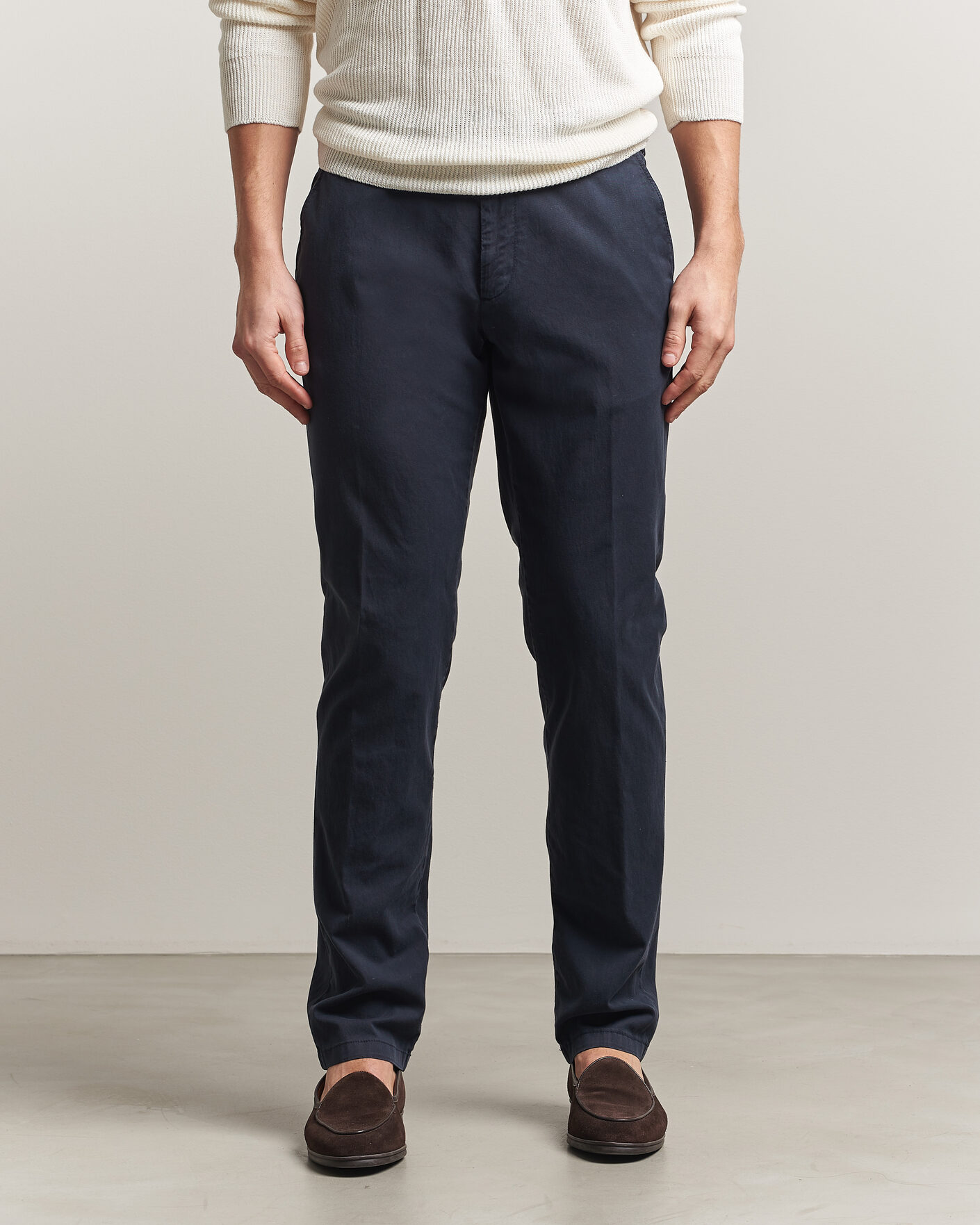 Hombres | Pantalones | Canali | Regular Fit Cotton/Stretch Chinos Navy