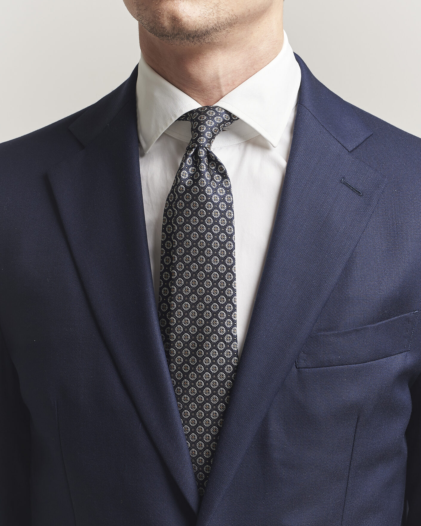 Hombres | Corbatas | Canali | Jacquard Flower Silk Tie Navy