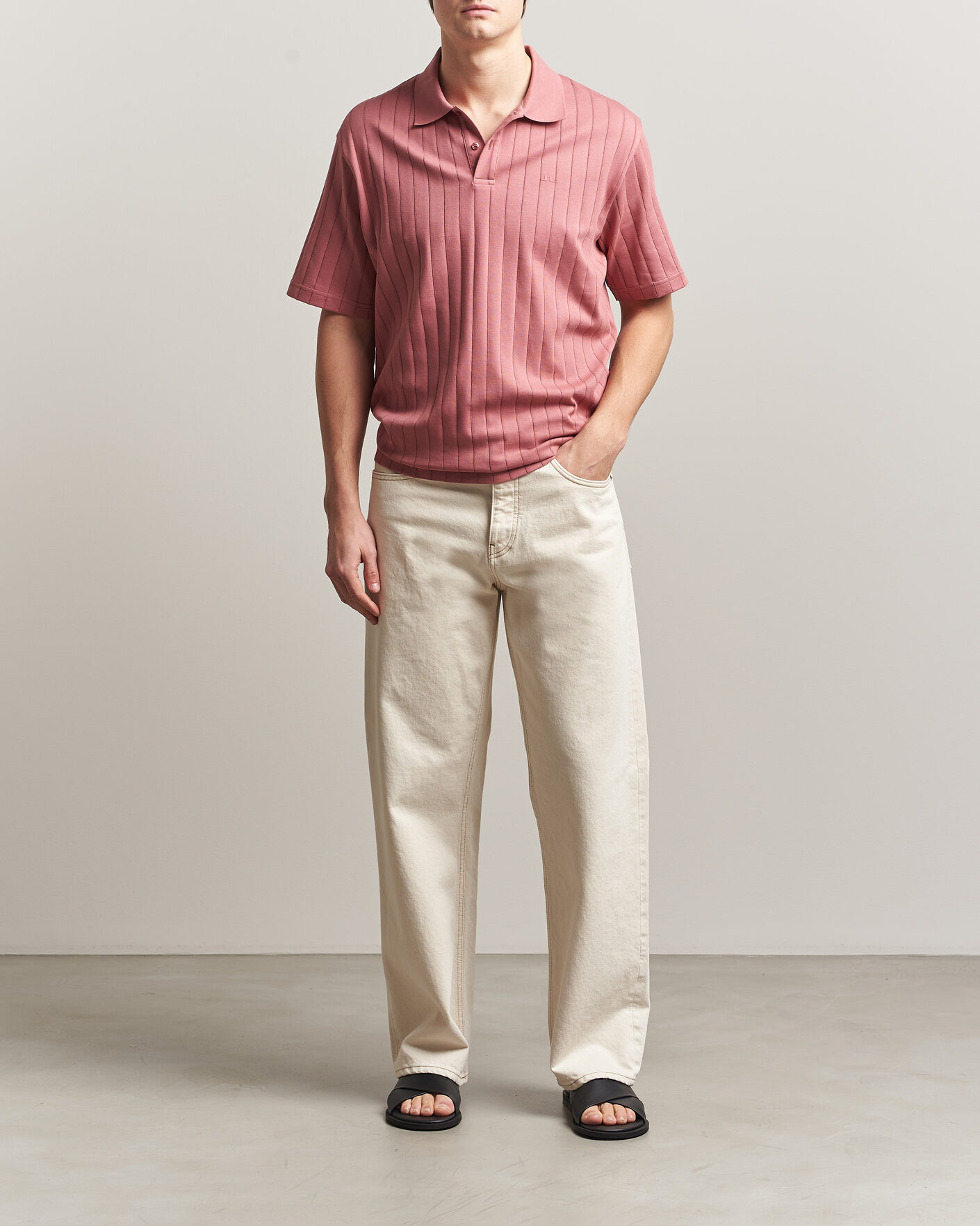 Hombres | Polos | J.Lindeberg | Simon Striped Polo Withered Rose