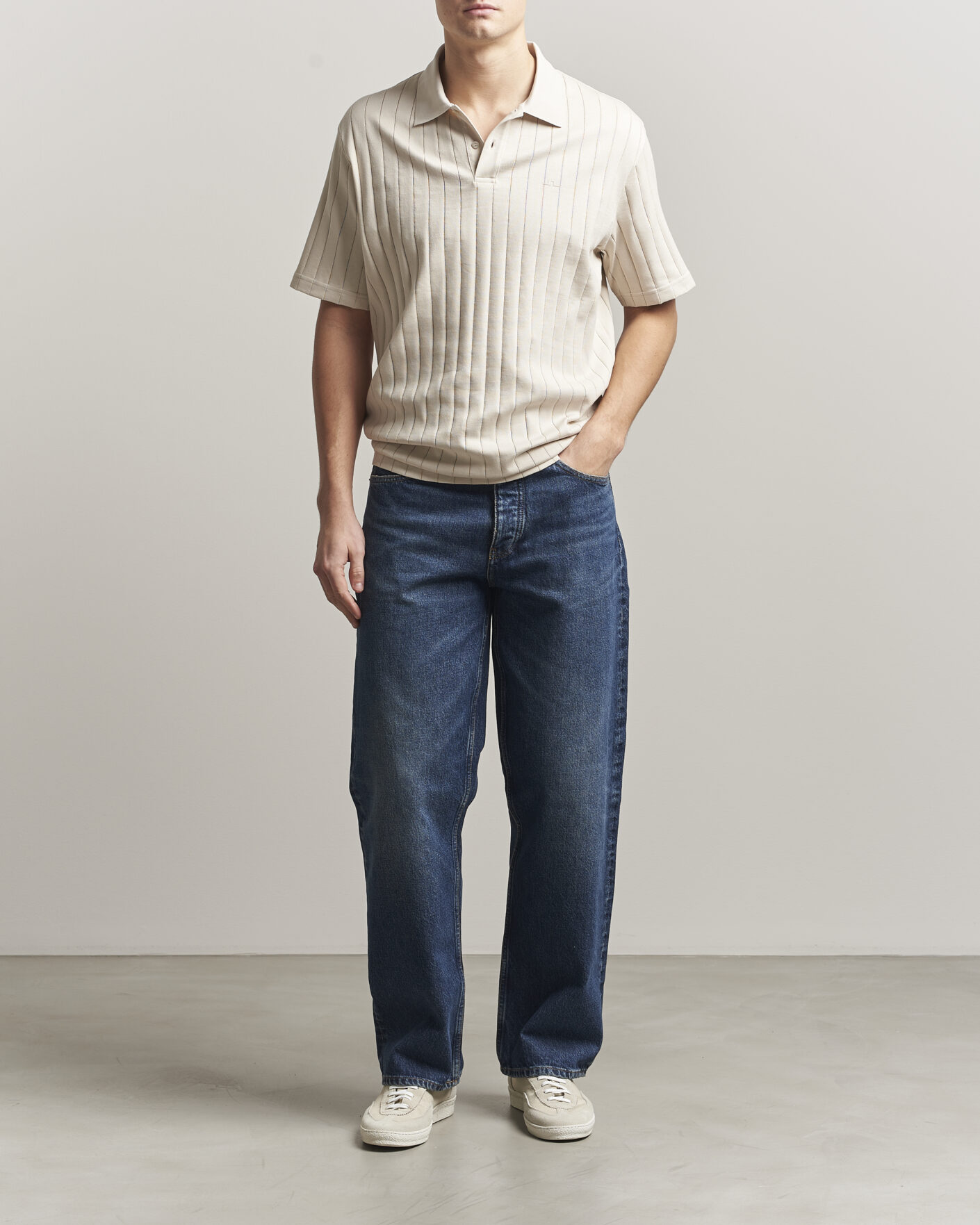 Hombres | Polos | J.Lindeberg | Simon Striped Polo Moonbeam