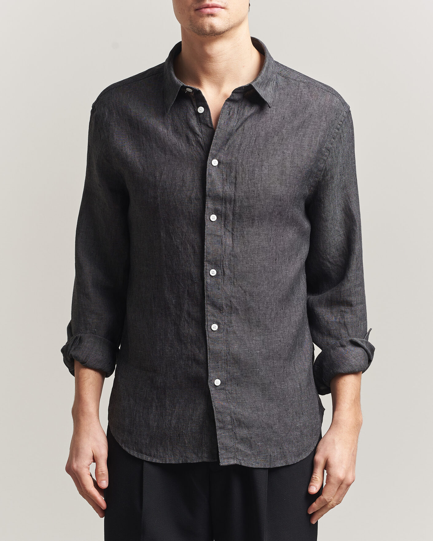 Hombres | Camisas | J.Lindeberg | Marlon Linen Melange Shirt Black