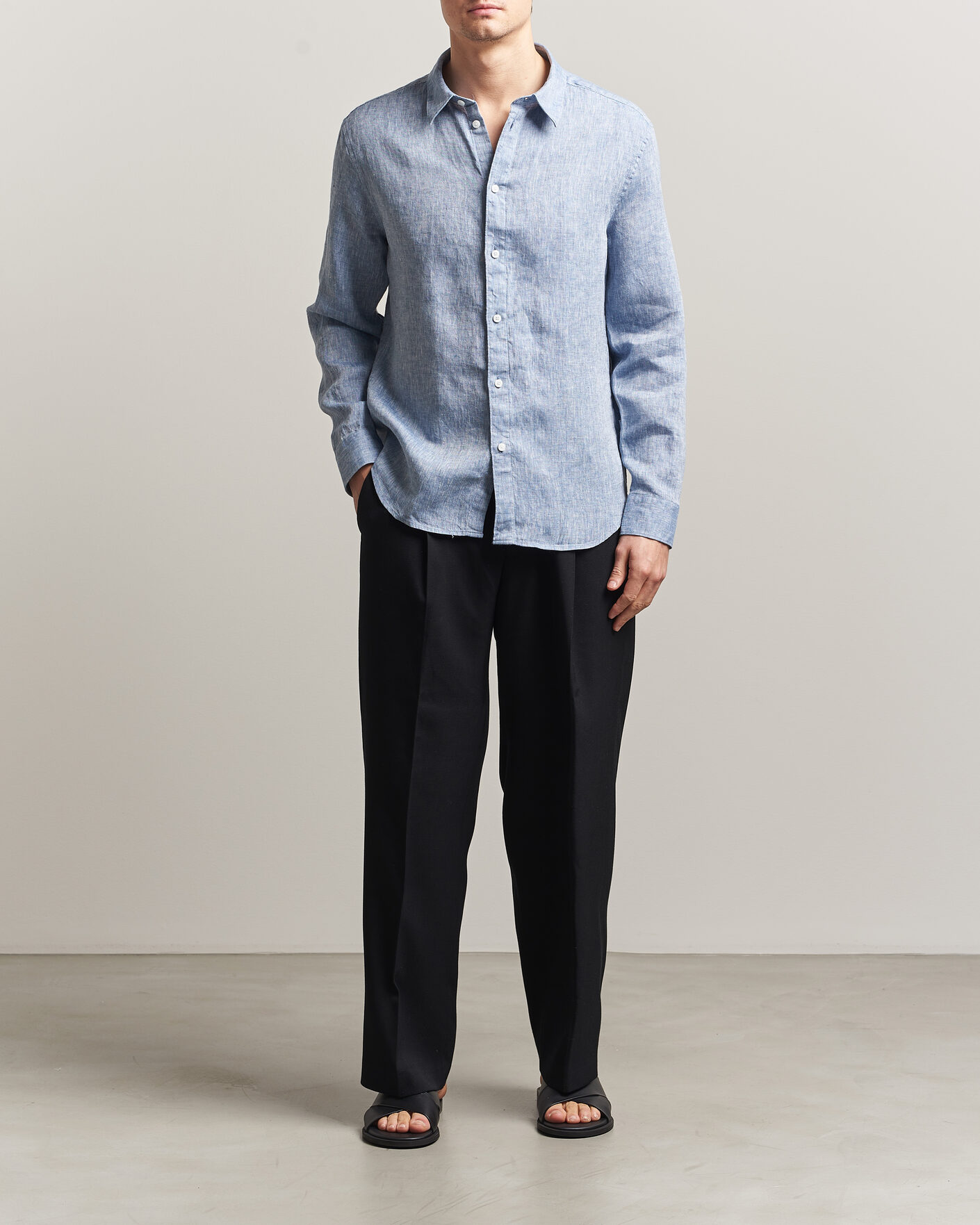 Hombres | Camisas | J.Lindeberg | Marlon Linen Melange Shirt Federal Blue