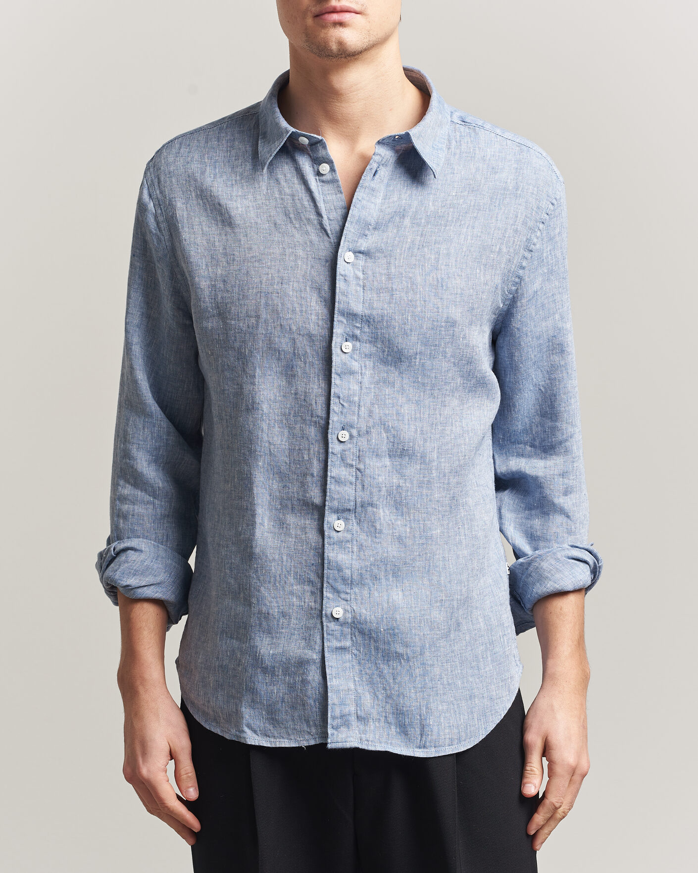 Hombres | Camisas | J.Lindeberg | Marlon Linen Melange Shirt Federal Blue
