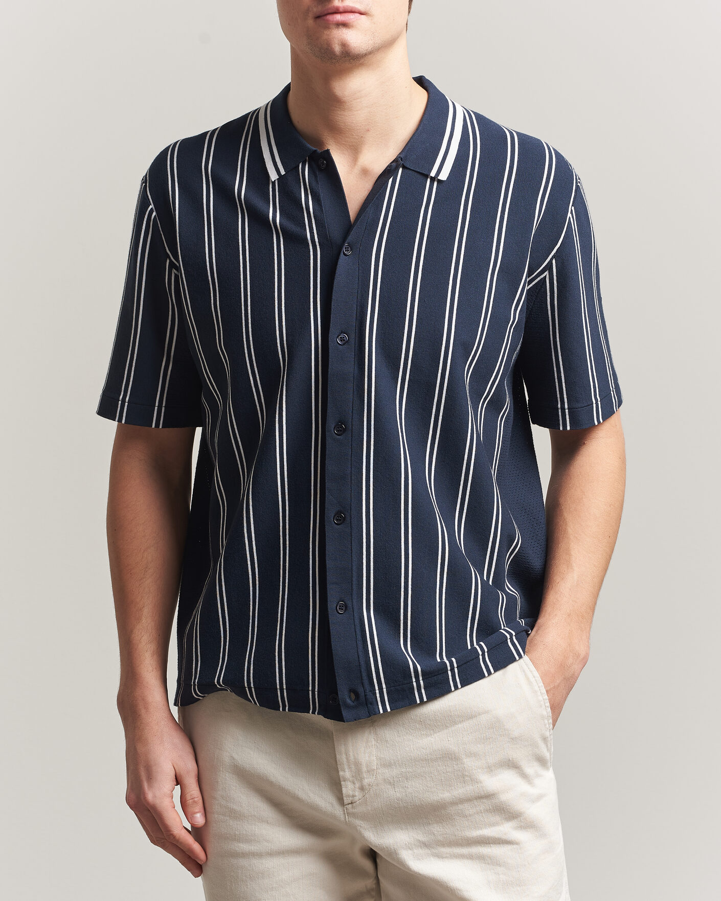 Hombres | Camisas | J.Lindeberg | Rue Knit Short Sleeve Shirt JL Navy