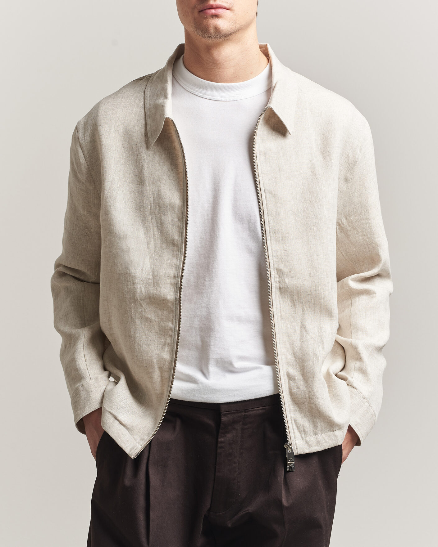 Hombres | Camisas | J.Lindeberg | Julius Drape Linen Overshirt Moonbeam