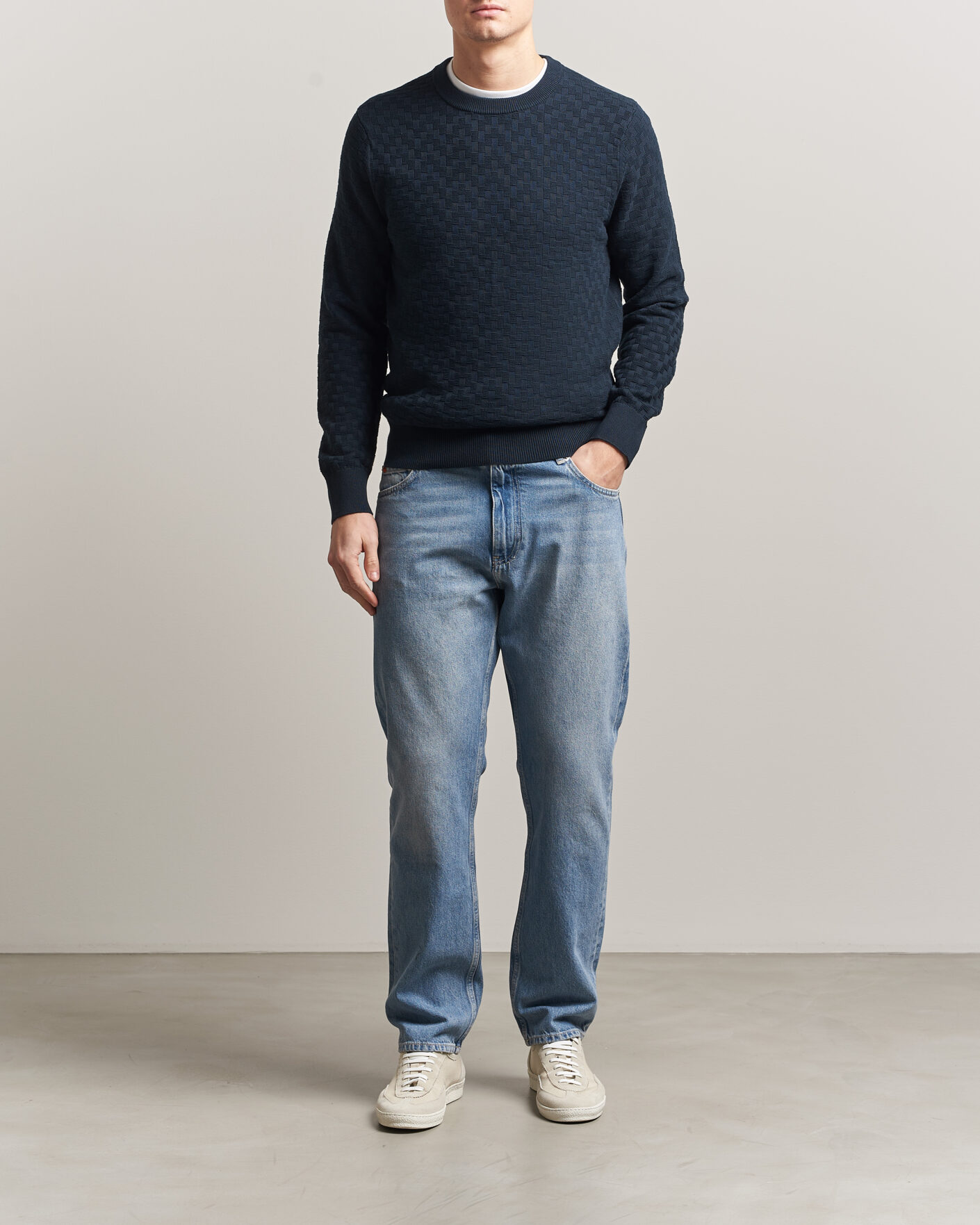 Hombres | Jerséis y prendas de punto | J.Lindeberg | Arthur Knit Cotton Sweater JL Navy