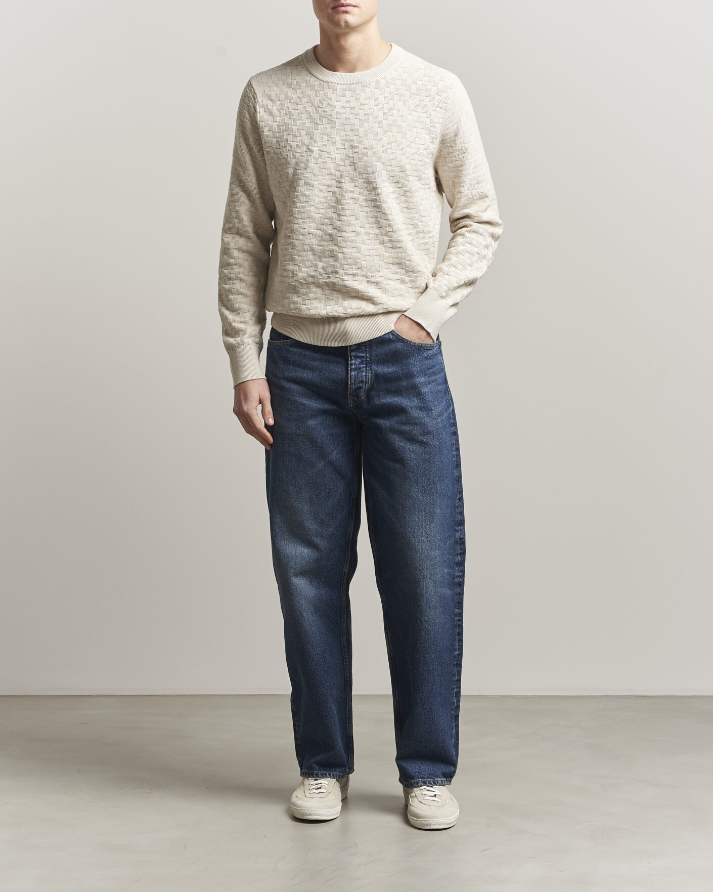 Hombres | Jerséis y prendas de punto | J.Lindeberg | Arthur Knit Cotton Sweater Moonbeam
