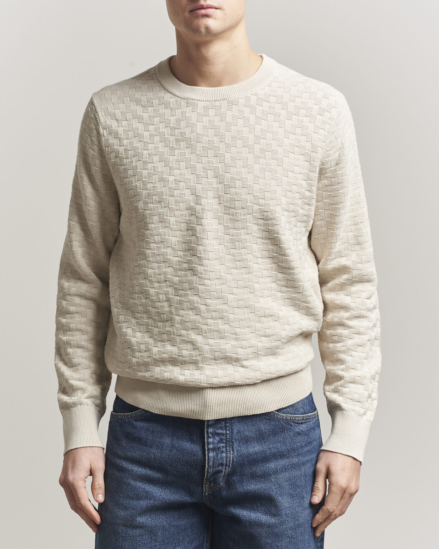 Hombres | Jerséis y prendas de punto | J.Lindeberg | Arthur Knit Cotton Sweater Moonbeam