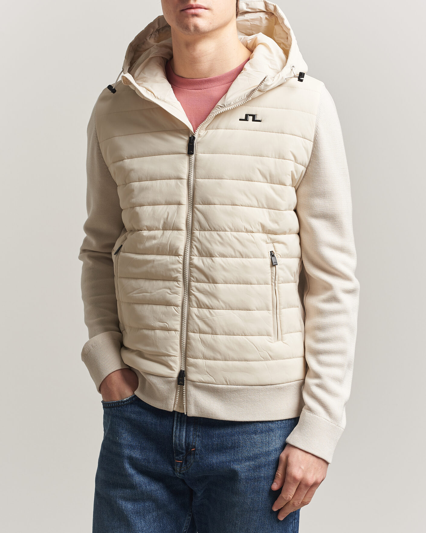 Hombres | Abrigos y chaquetas | J.Lindeberg | Ebbe Hybrid Knit Hoodie Moonbeam