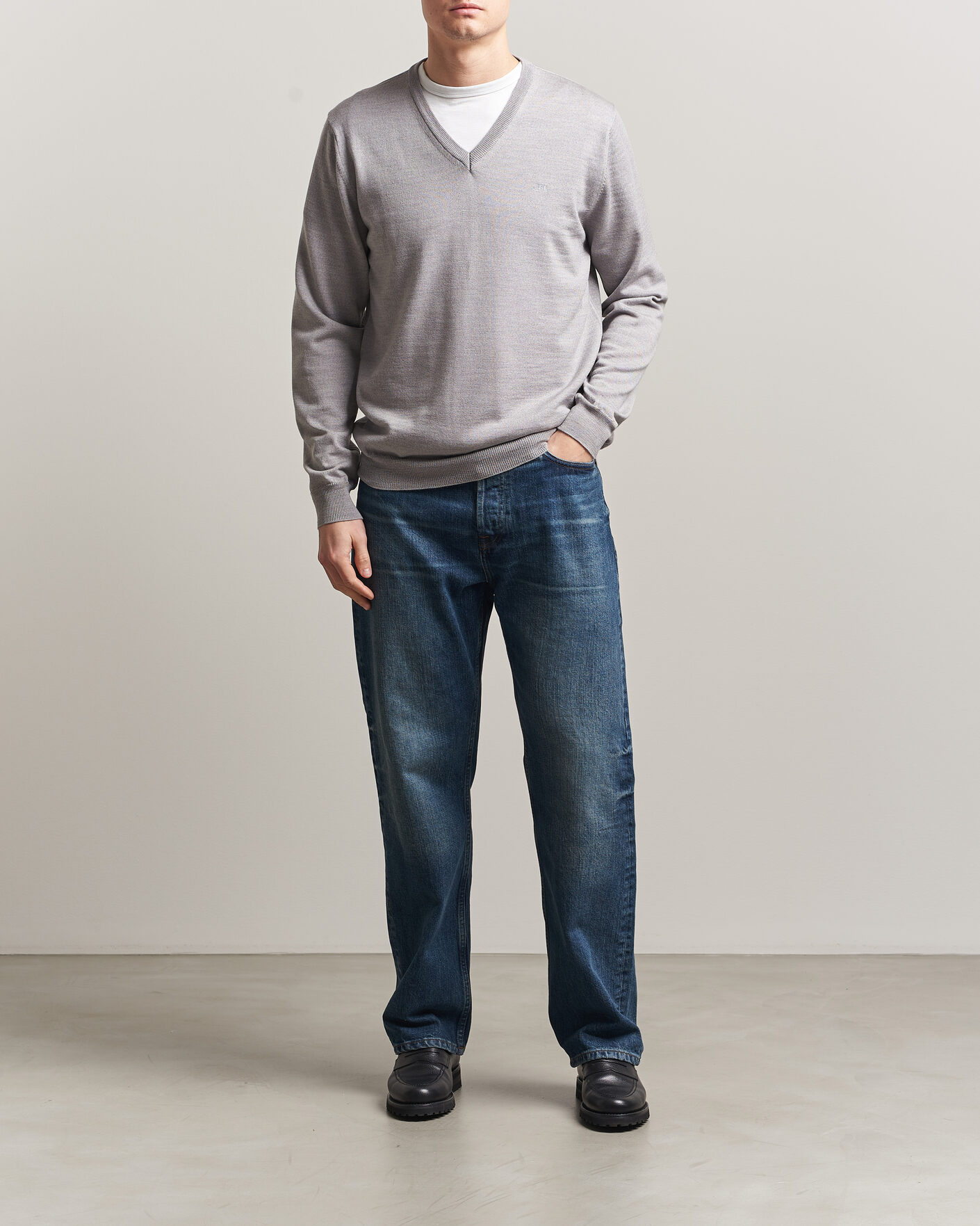 Hombres | Jerséis y prendas de punto | J.Lindeberg | Lymann Merino V-Neck Pullover Light Grey Melange