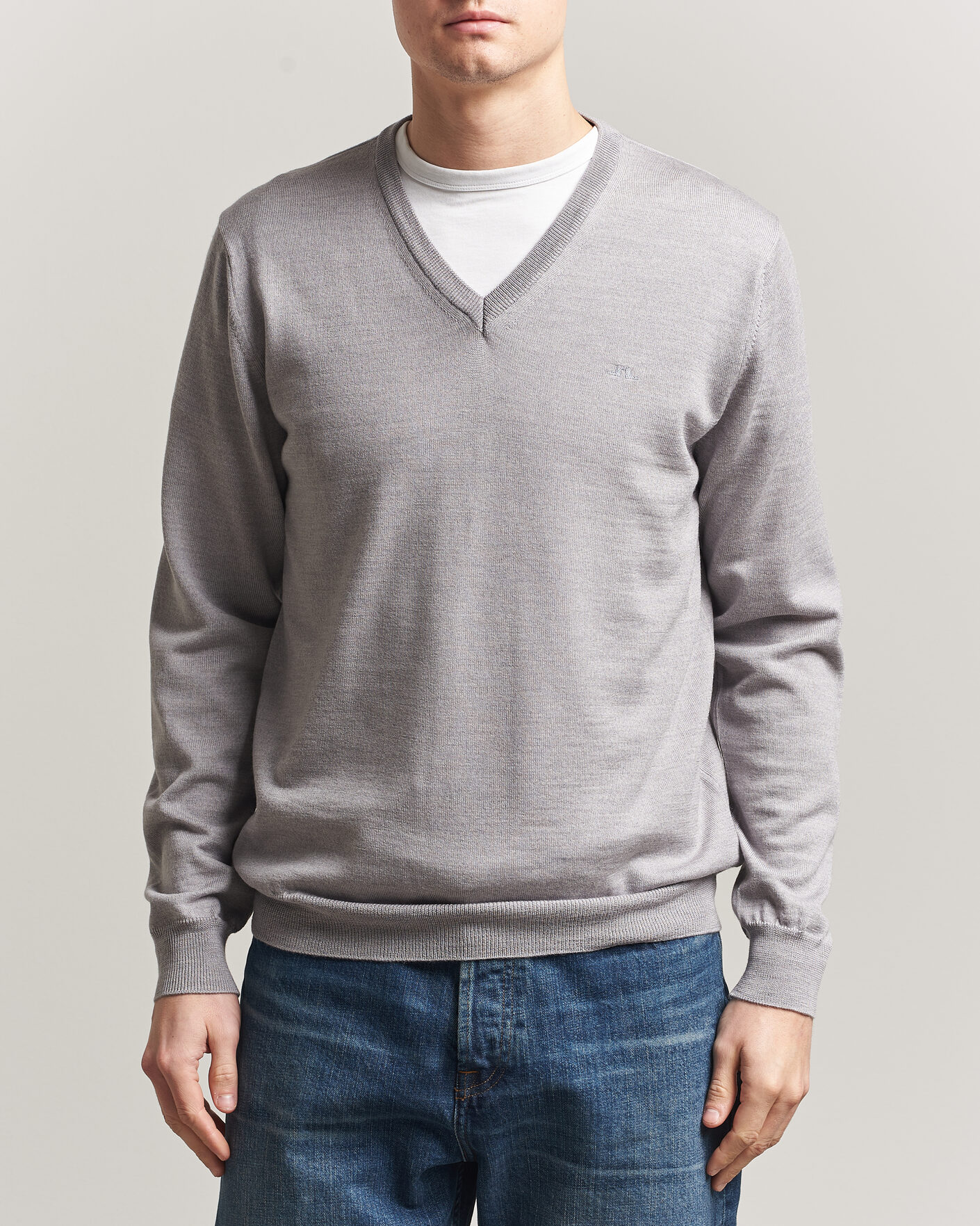 Hombres | Jerséis y prendas de punto | J.Lindeberg | Lymann Merino V-Neck Pullover Light Grey Melange