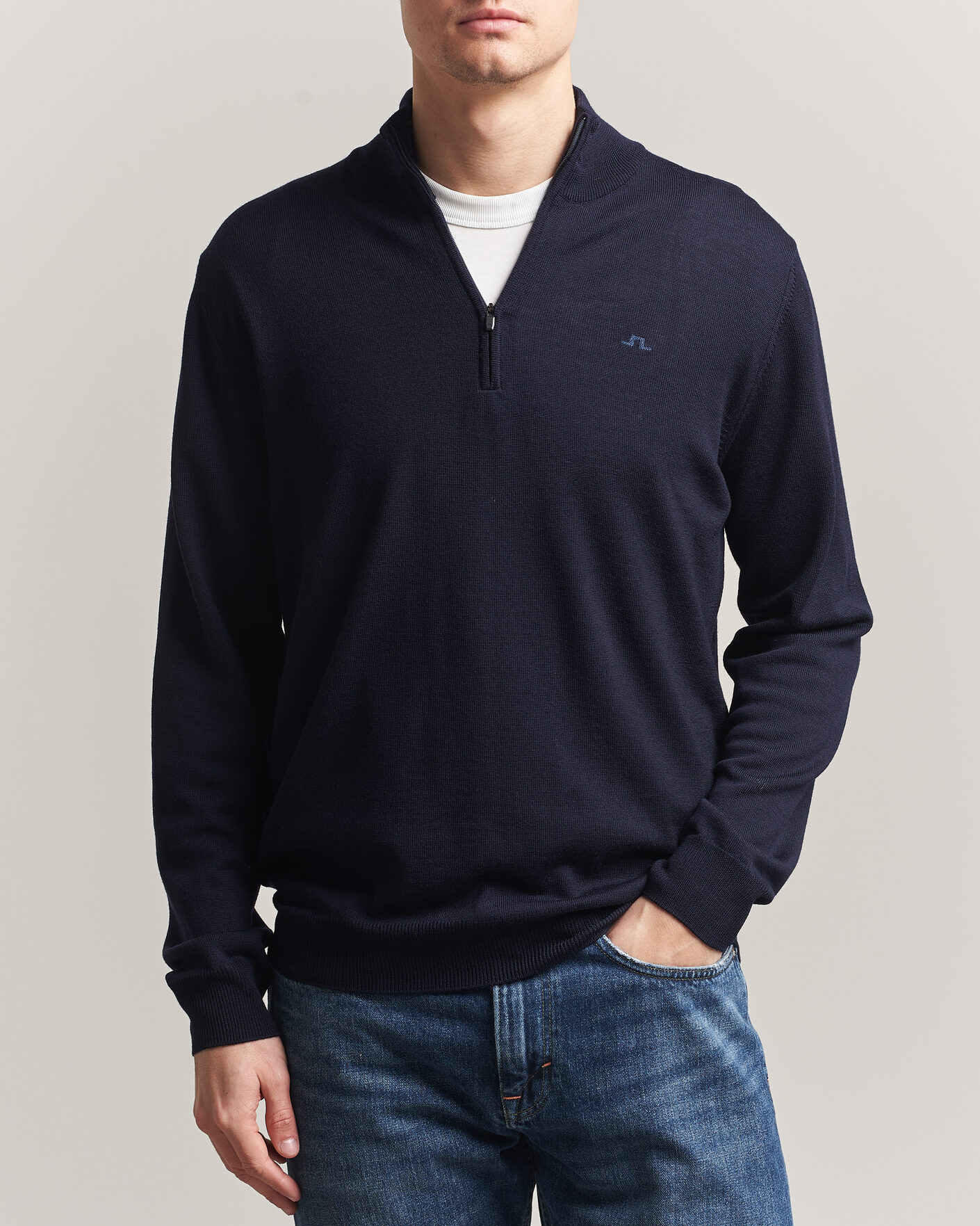 Hombres | Jerséis y prendas de punto | J.Lindeberg | Kiyan Merino Half Zip JL Navy