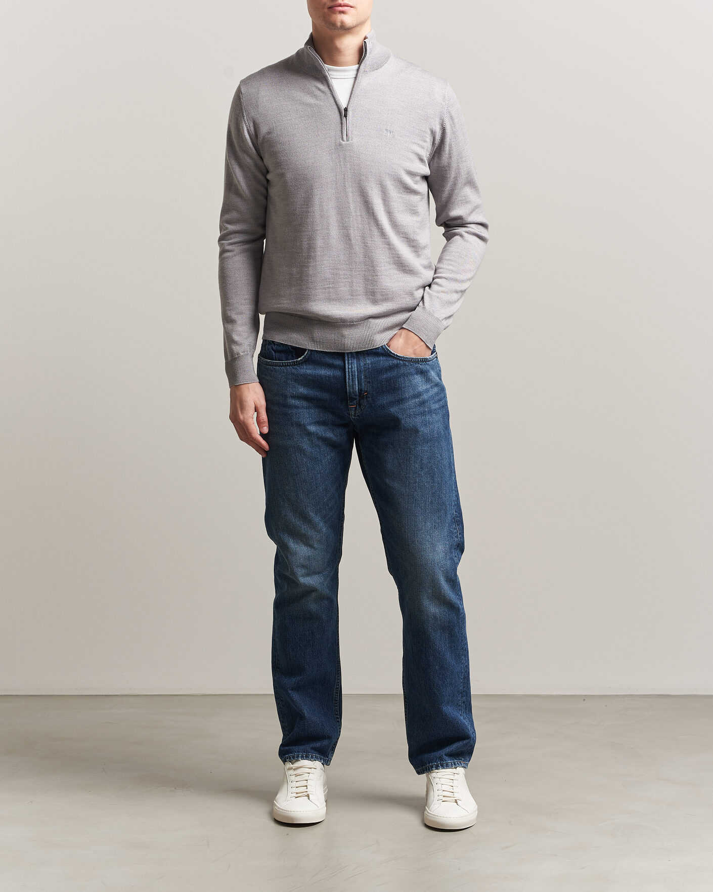 Hombres | Jerséis y prendas de punto | J.Lindeberg | Kiyan Merino Half Zip Light Grey Melange