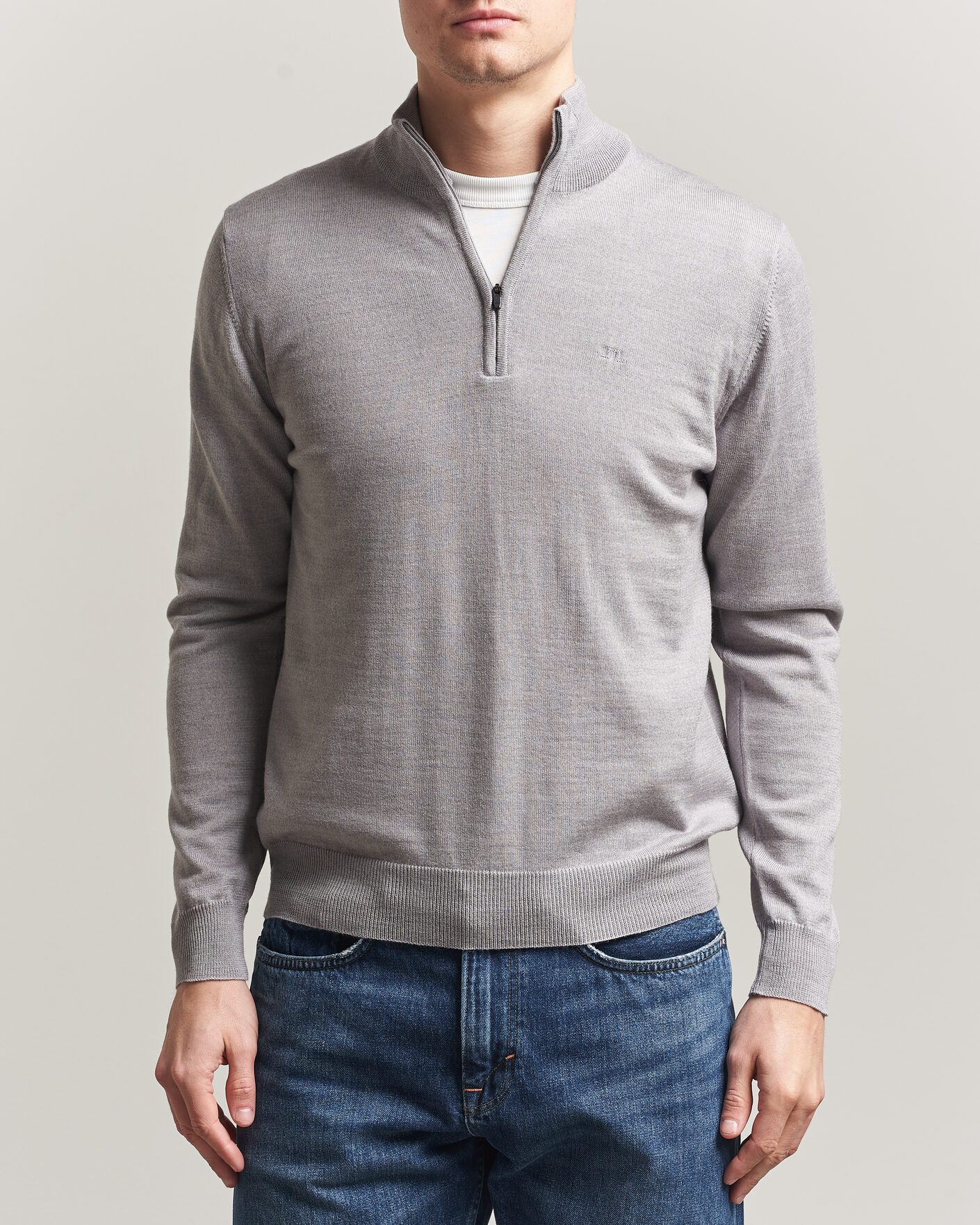 Hombres | Jerséis y prendas de punto | J.Lindeberg | Kiyan Merino Half Zip Light Grey Melange