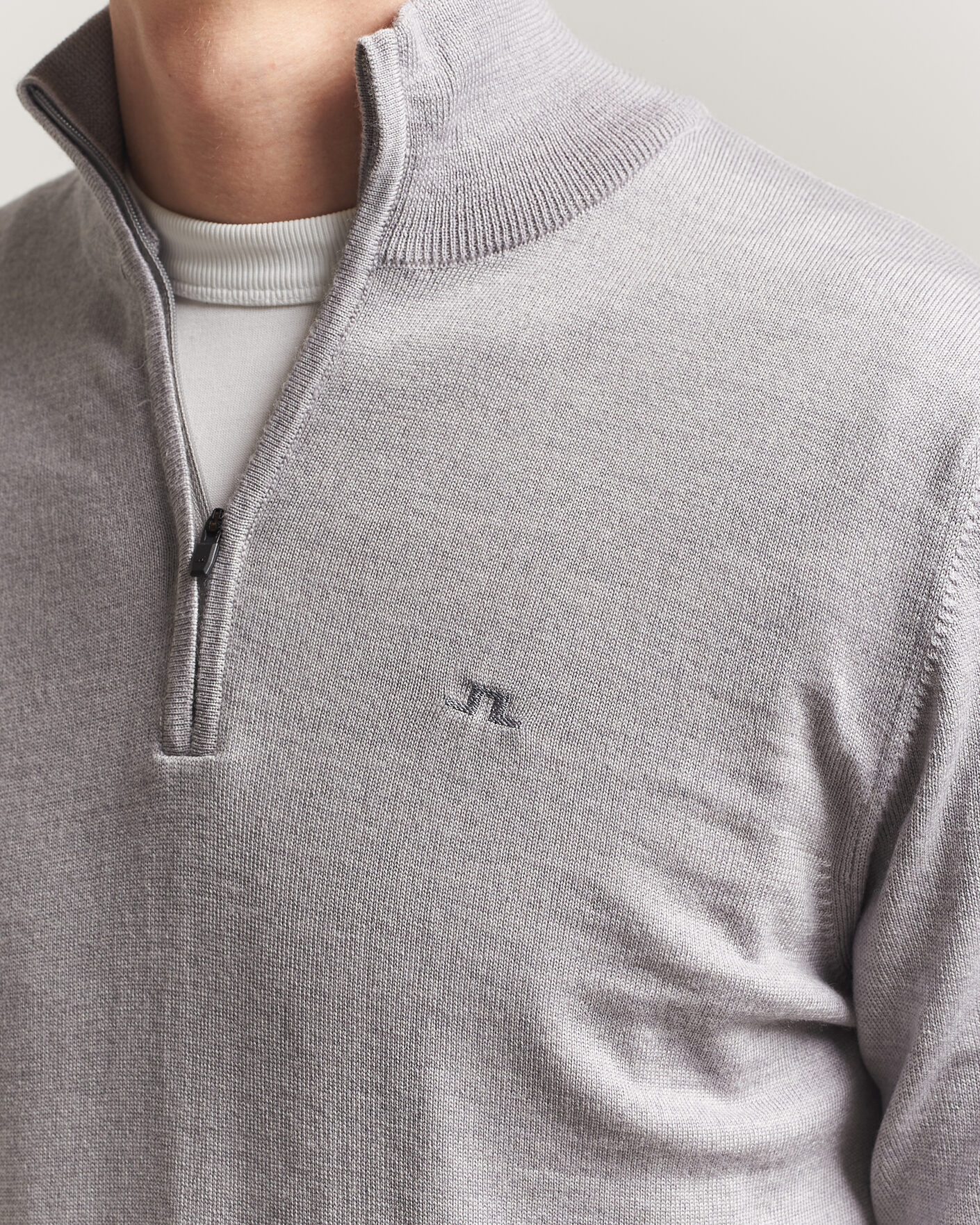 Hombres | Jerséis y prendas de punto | J.Lindeberg | Kiyan Merino Half Zip Light Grey Melange
