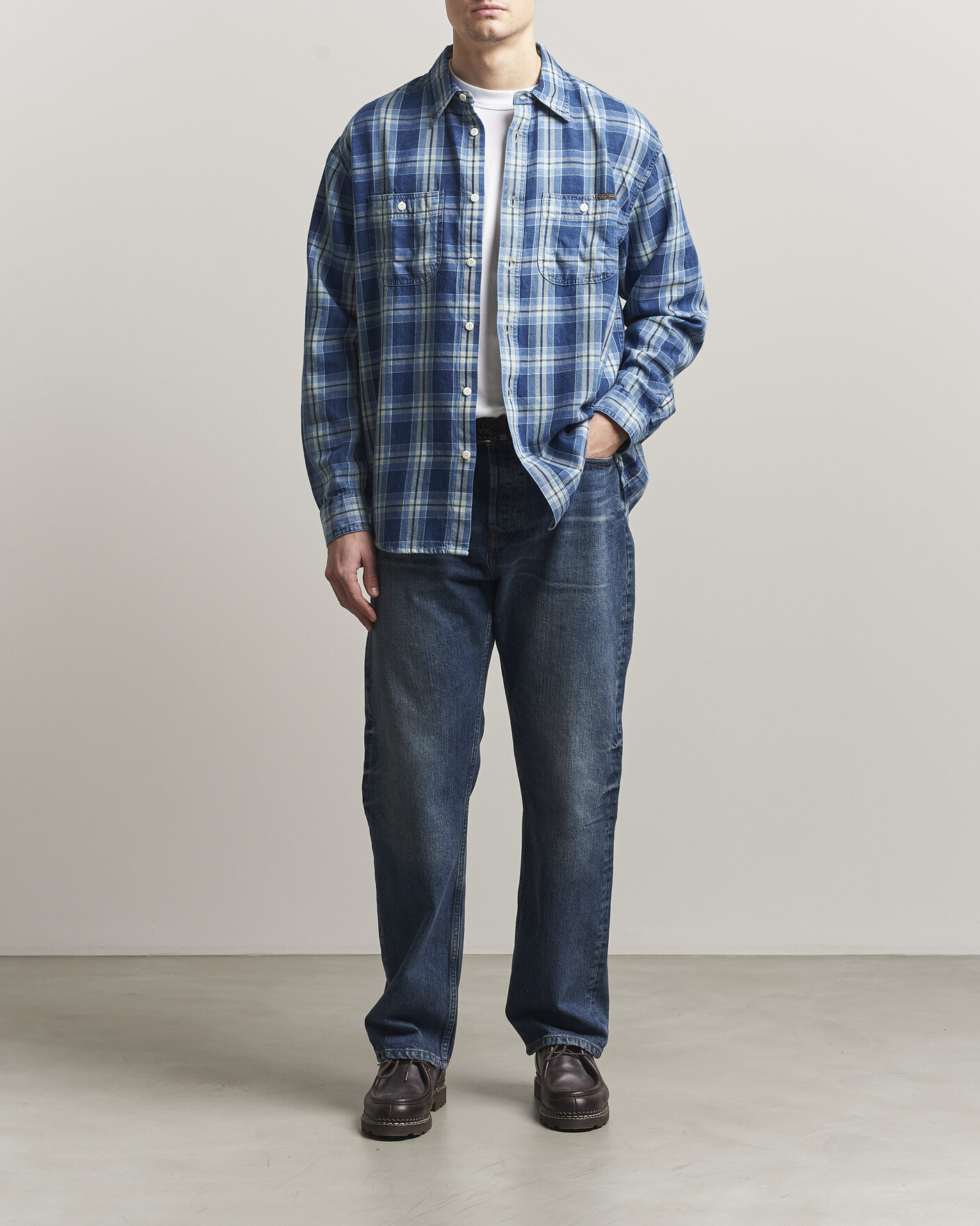 Hombres | Camisas | Nudie Jeans | Julian Checked Worker Shirt Indigo
