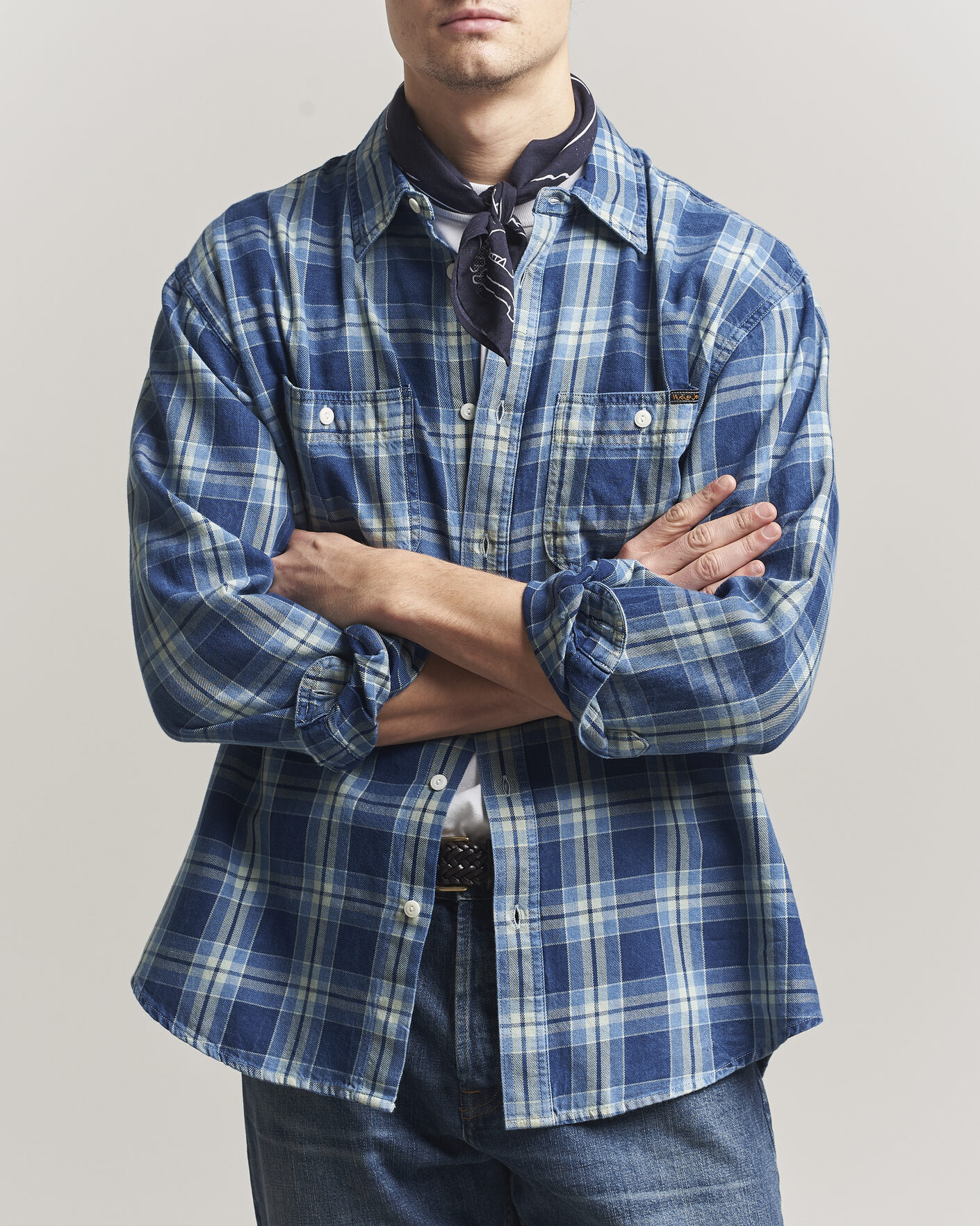 Hombres | Camisas | Nudie Jeans | Julian Checked Worker Shirt Indigo