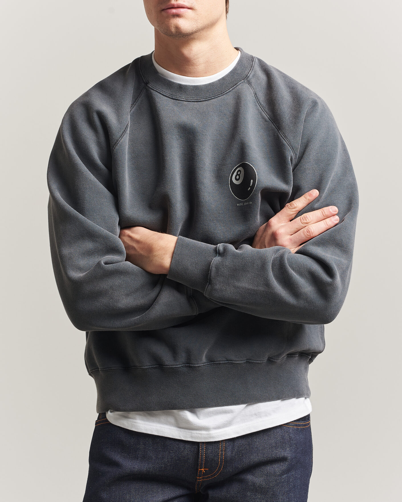 Hombres | Jerséis y prendas de punto | Nudie Jeans | Palle Printed Crew Neck Sweatshirt Antracite