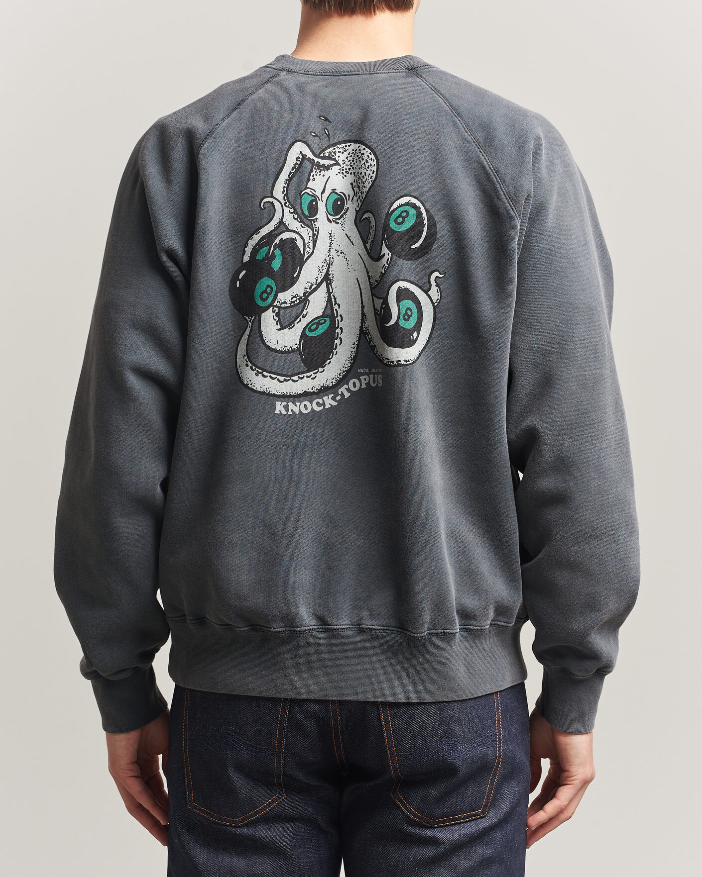 Hombres | Jerséis y prendas de punto | Nudie Jeans | Palle Printed Crew Neck Sweatshirt Antracite