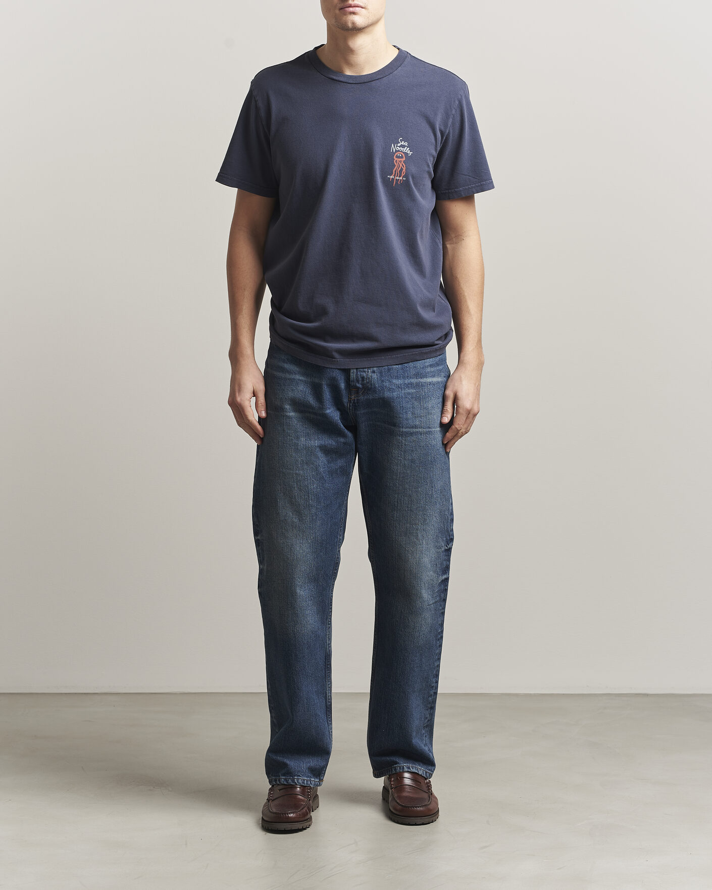 Hombres | Camisetas | Nudie Jeans | Roy Printed T-Shirt Dark Blue