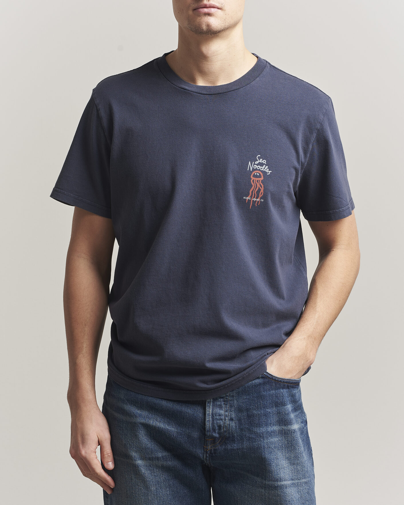 Hombres | Camisetas | Nudie Jeans | Roy Printed T-Shirt Dark Blue