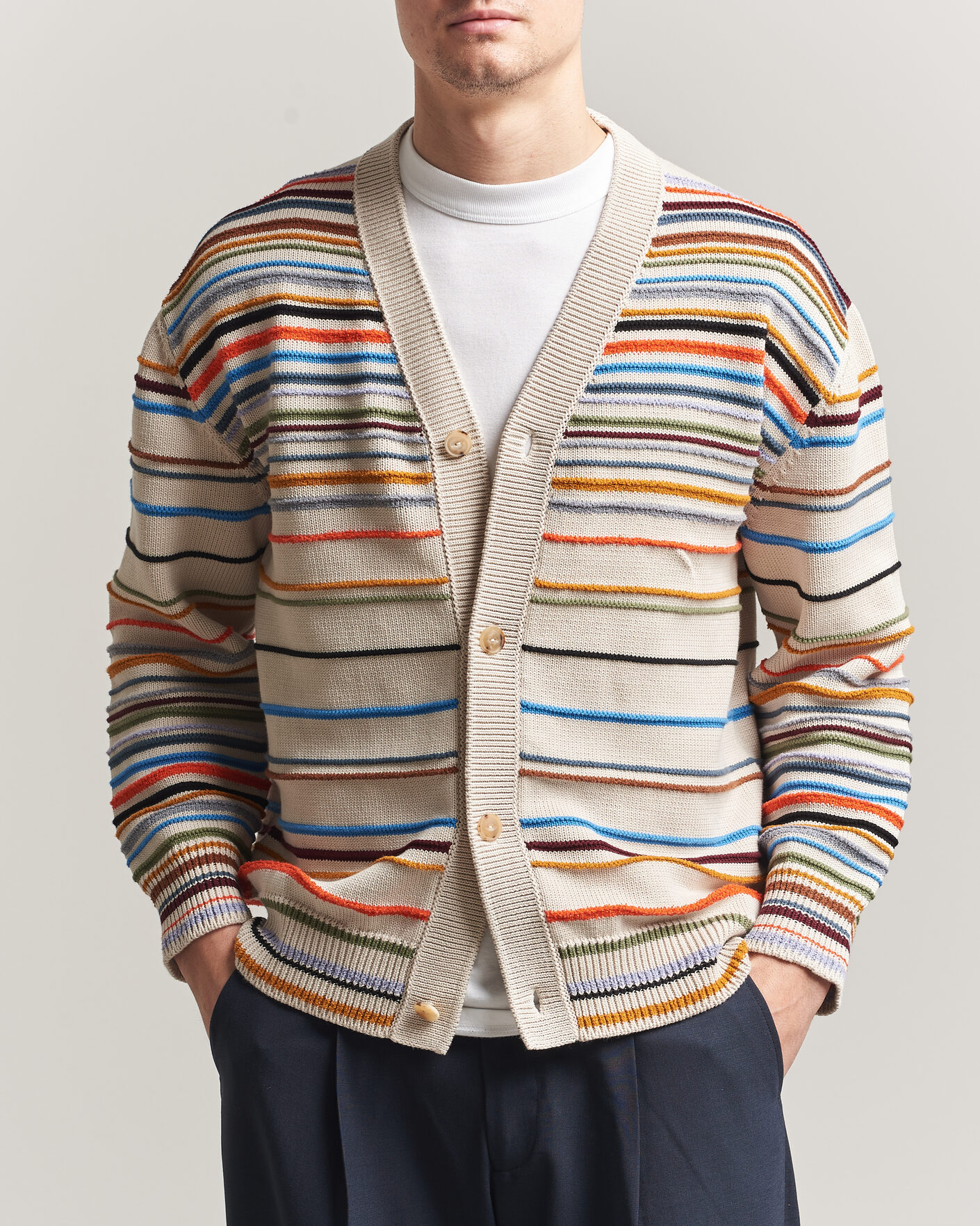 Hombres | Jerséis y prendas de punto | Paul Smith | Signature Stripe Knitted Cardigan White