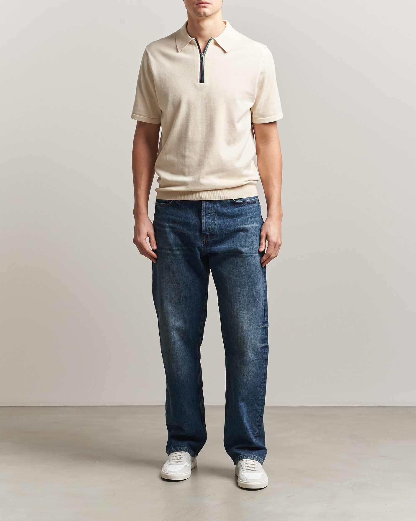 Hombres | Polos | PS Paul Smith | Cotton Knitted Half Zip Polo Off White