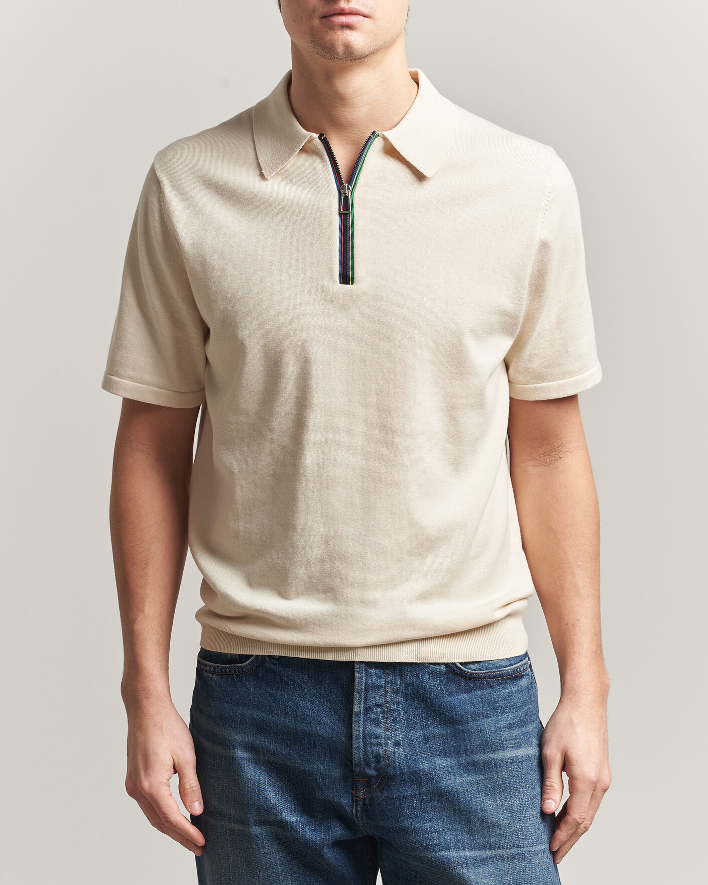 Hombres | Polos | PS Paul Smith | Cotton Knitted Half Zip Polo Off White