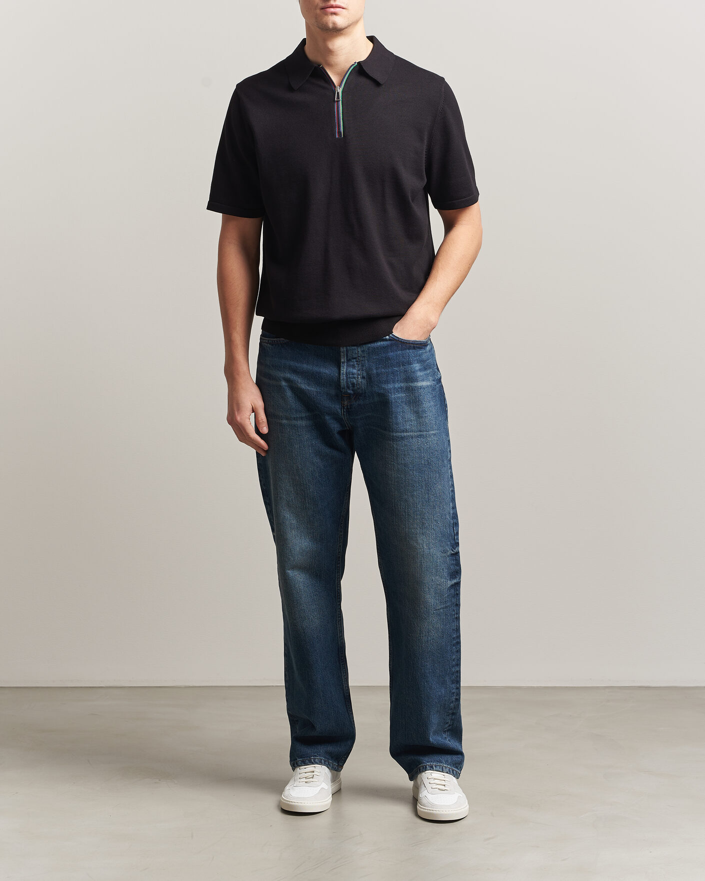 Hombres | Polos | PS Paul Smith | Cotton Knitted Half Zip Polo Black