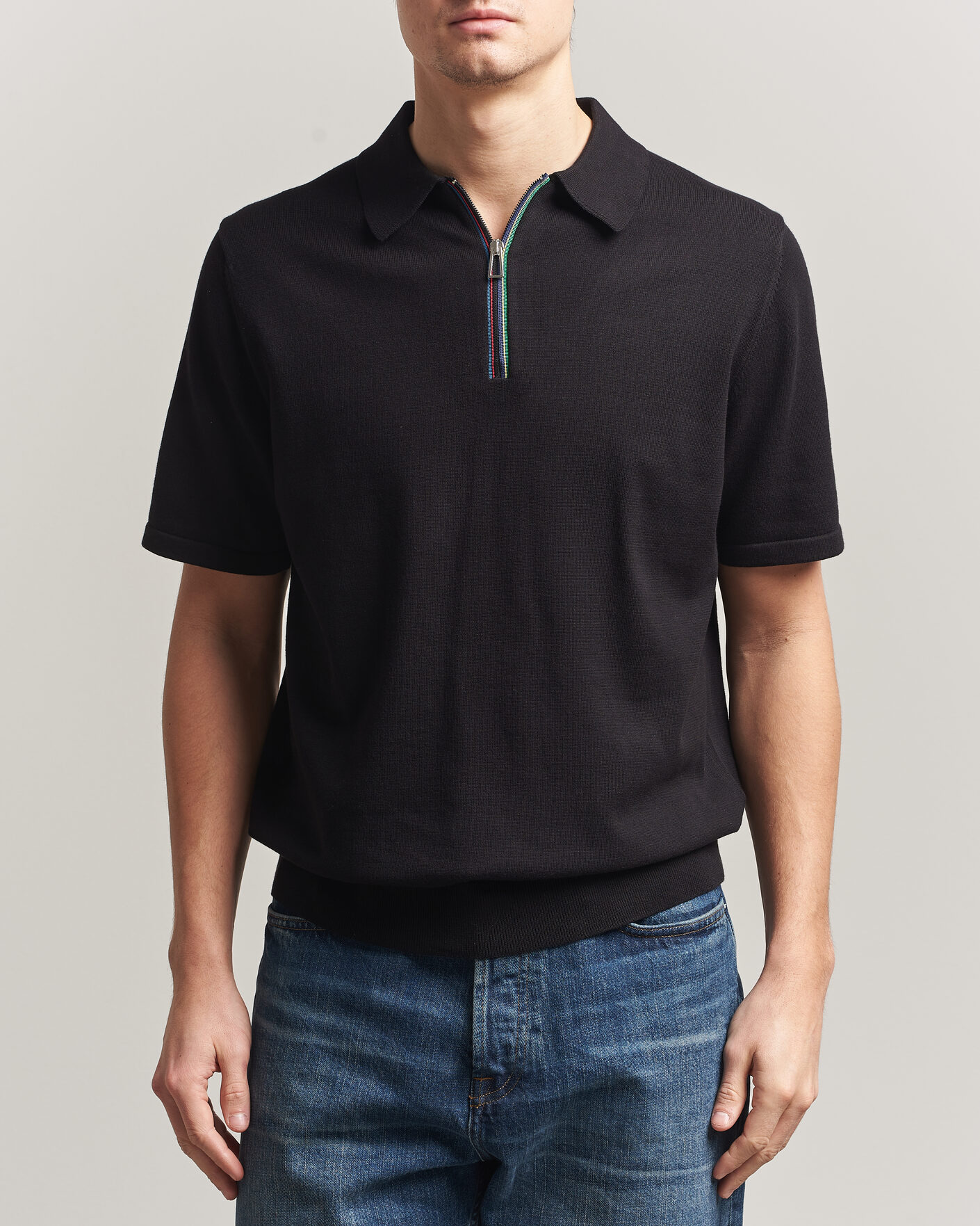 Hombres | Polos | PS Paul Smith | Cotton Knitted Half Zip Polo Black
