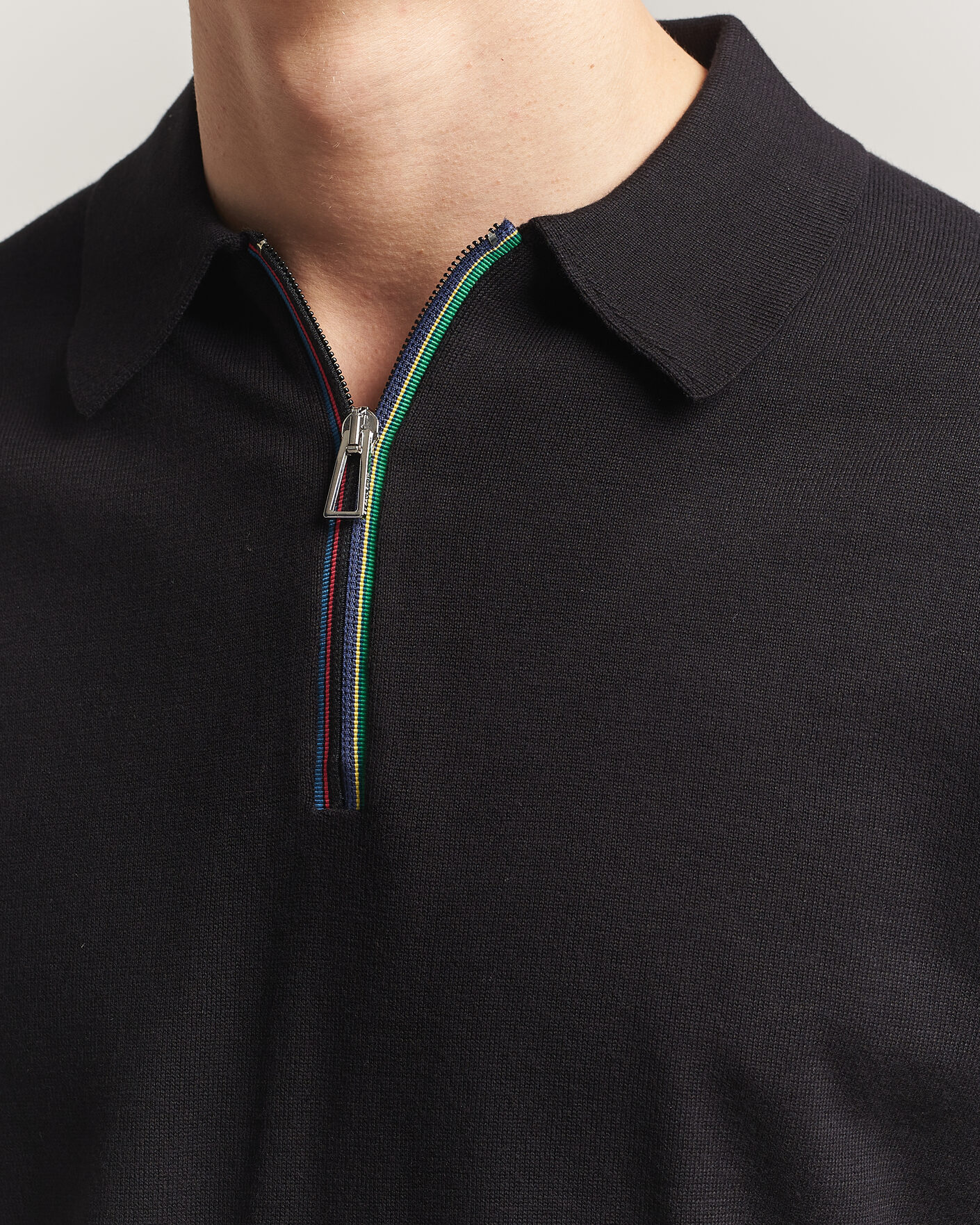 Hombres | Polos | PS Paul Smith | Cotton Knitted Half Zip Polo Black