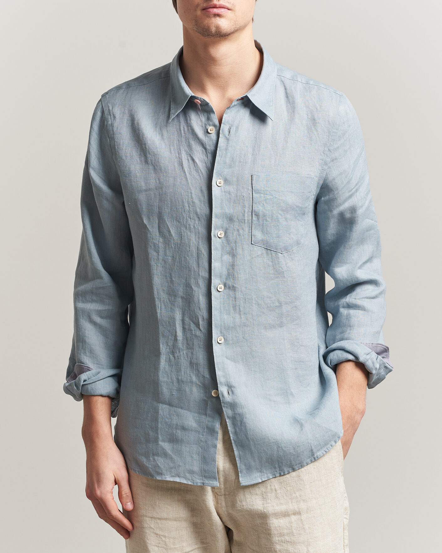 Hombres | Camisas | PS Paul Smith | Tailored Fit Linen Shirt Light Blue