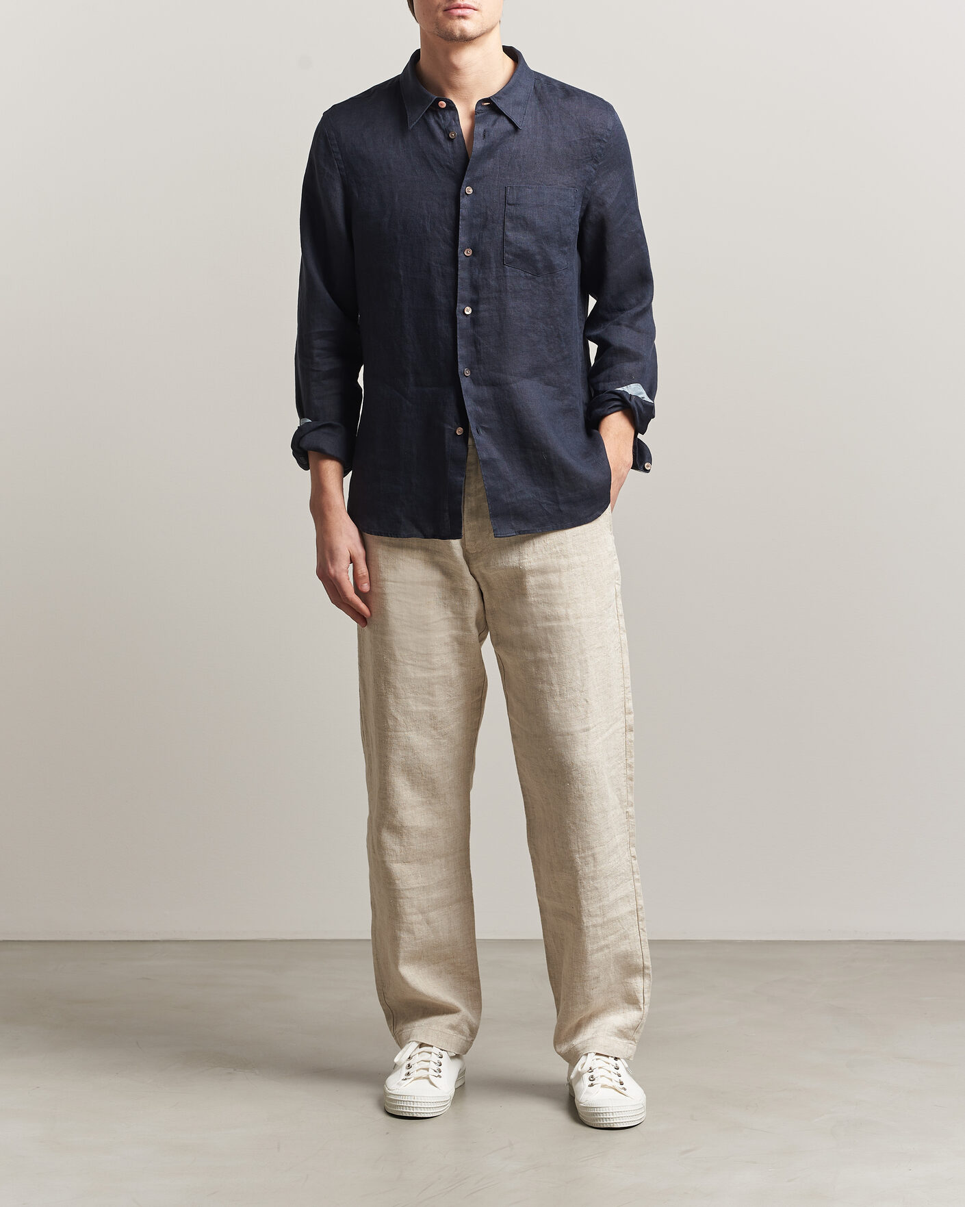 Hombres | Camisas | PS Paul Smith | Tailored Fit Linen Shirt Navy