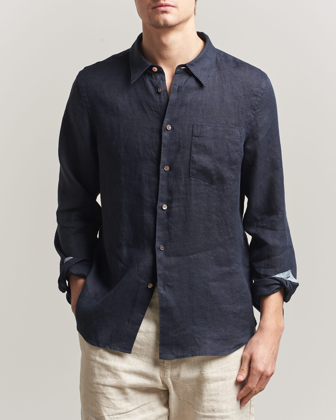 Hombres | Camisas | PS Paul Smith | Tailored Fit Linen Shirt Navy