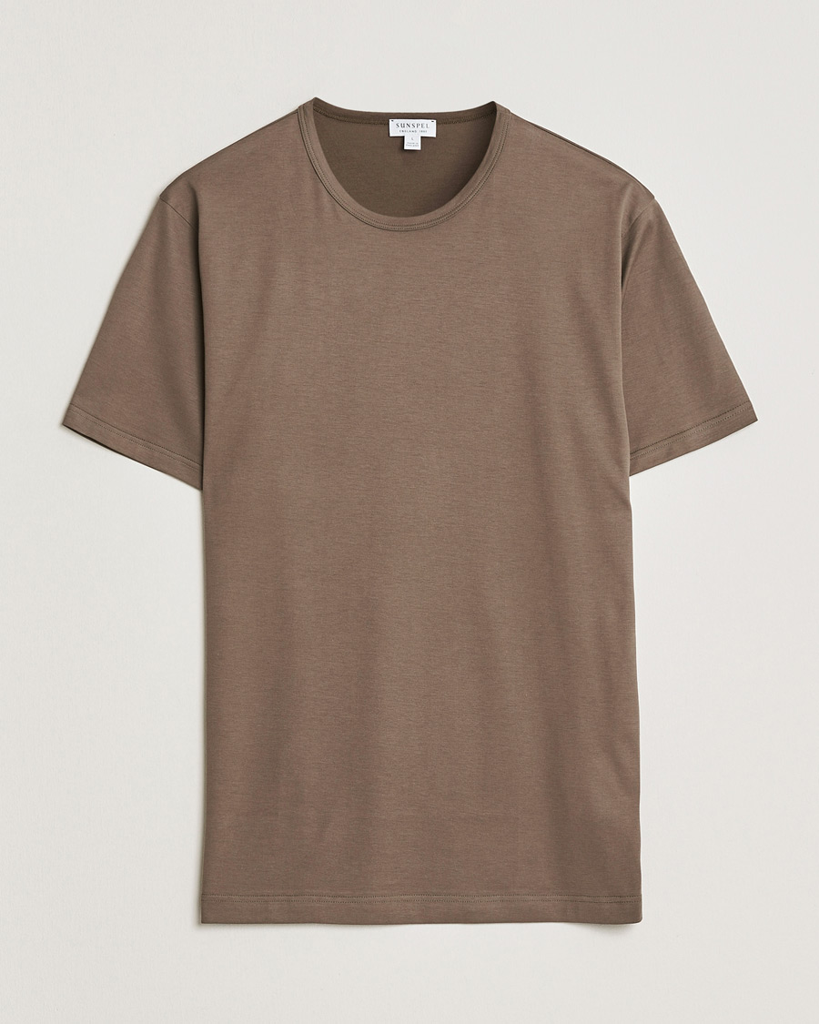 Hombres | Camisetas | Sunspel | Crew Neck Q82 Cotton T-Shirt Dark Cedar