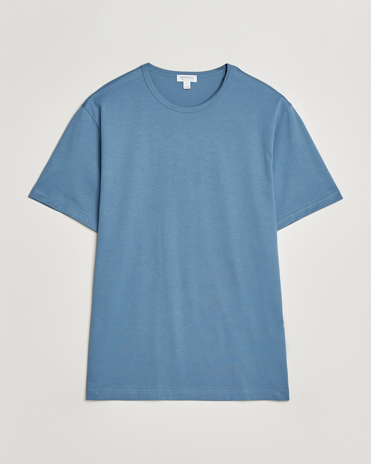 Hombres | Camisetas | Sunspel | Crew Neck Q82 Cotton T-Shirt Air Force Blue
