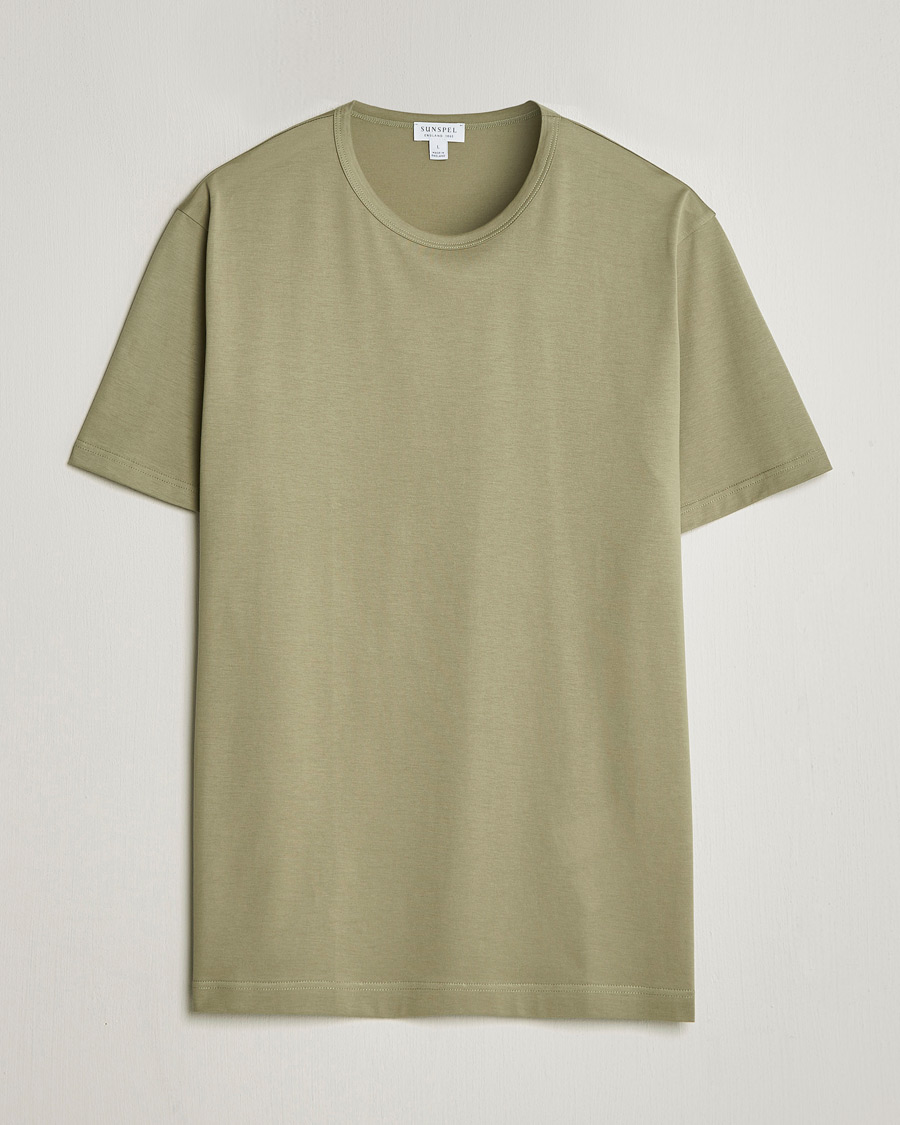 Hombres | Camisetas | Sunspel | Crew Neck Q82 Cotton T-Shirt Pistachio