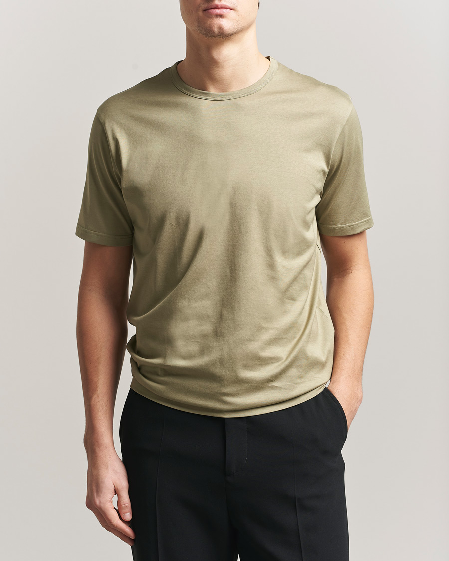 Hombres | Camisetas | Sunspel | Crew Neck Q82 Cotton T-Shirt Pistachio