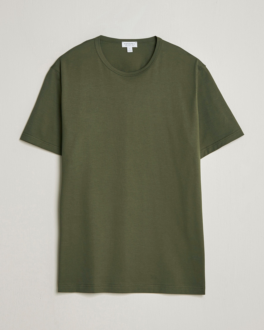 Hombres | Camisetas | Sunspel | Crew Neck Q82 Cotton T-Shirt Deep Olive
