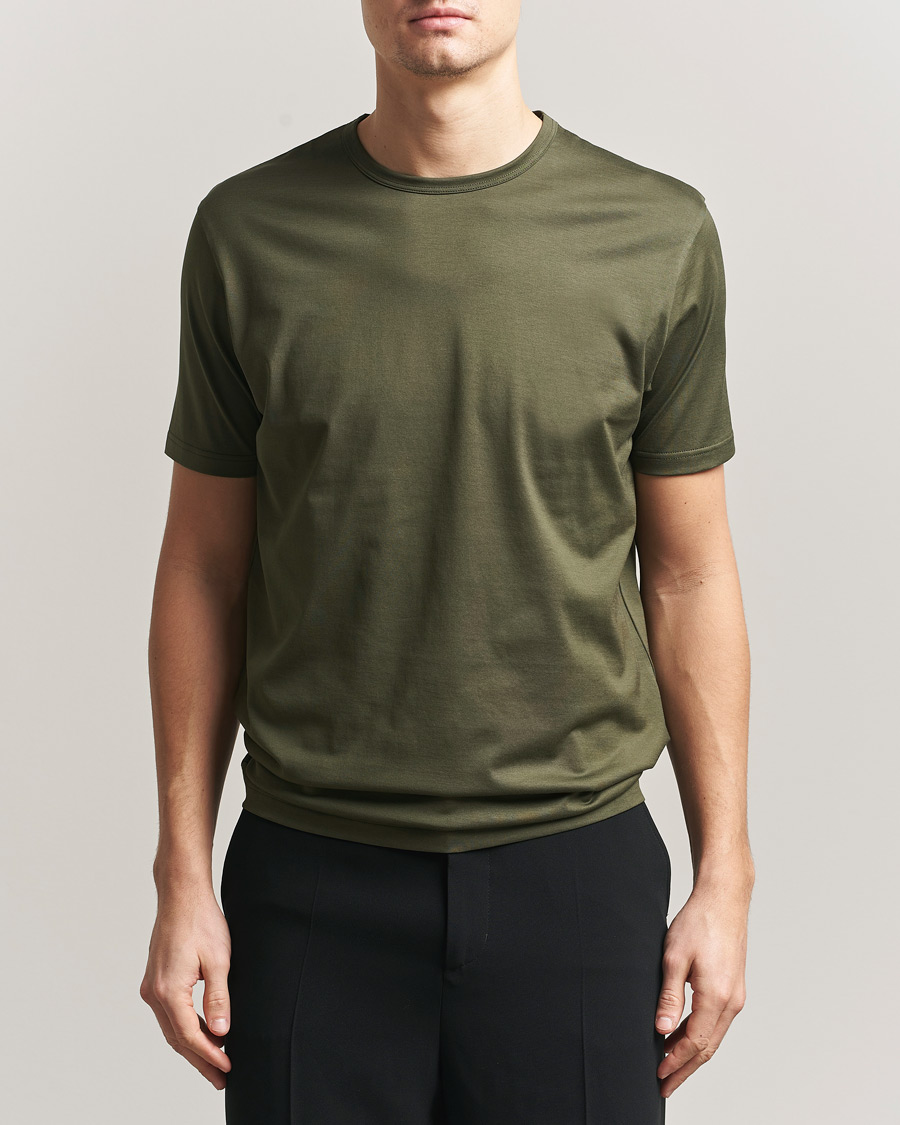 Hombres | Camisetas | Sunspel | Crew Neck Q82 Cotton T-Shirt Deep Olive
