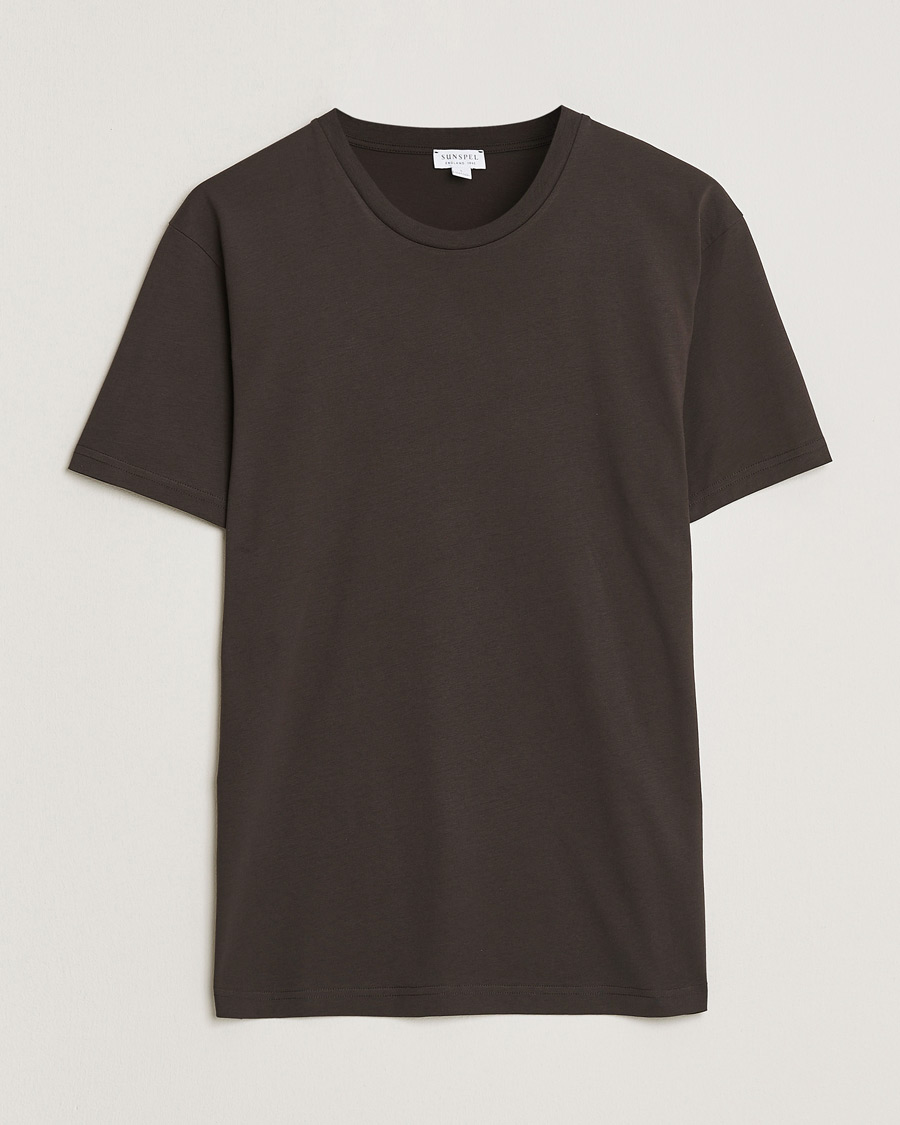 Hombres | Camisetas | Sunspel | Riviera Midweight T-Shirt Dark Chocolate