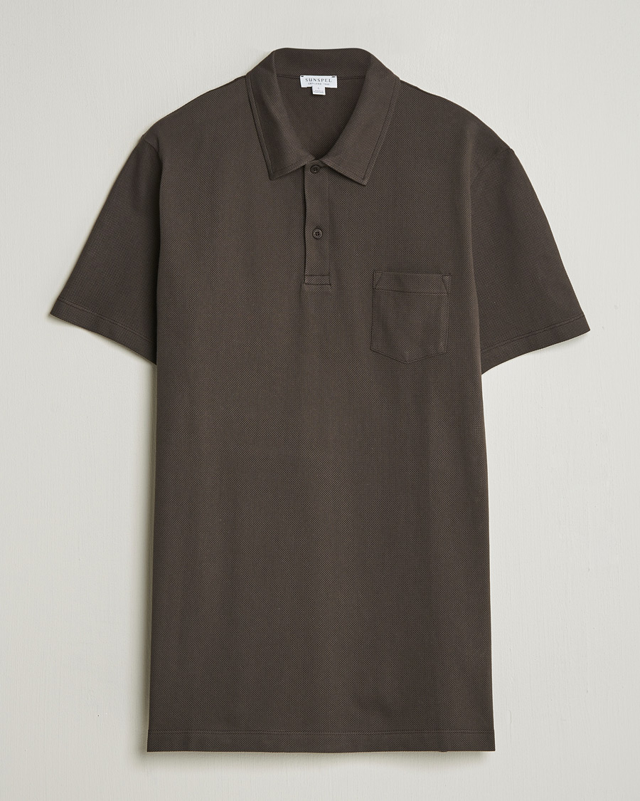 Hombres | Polos | Sunspel | Riviera Polo Shirt Dark Chocolate